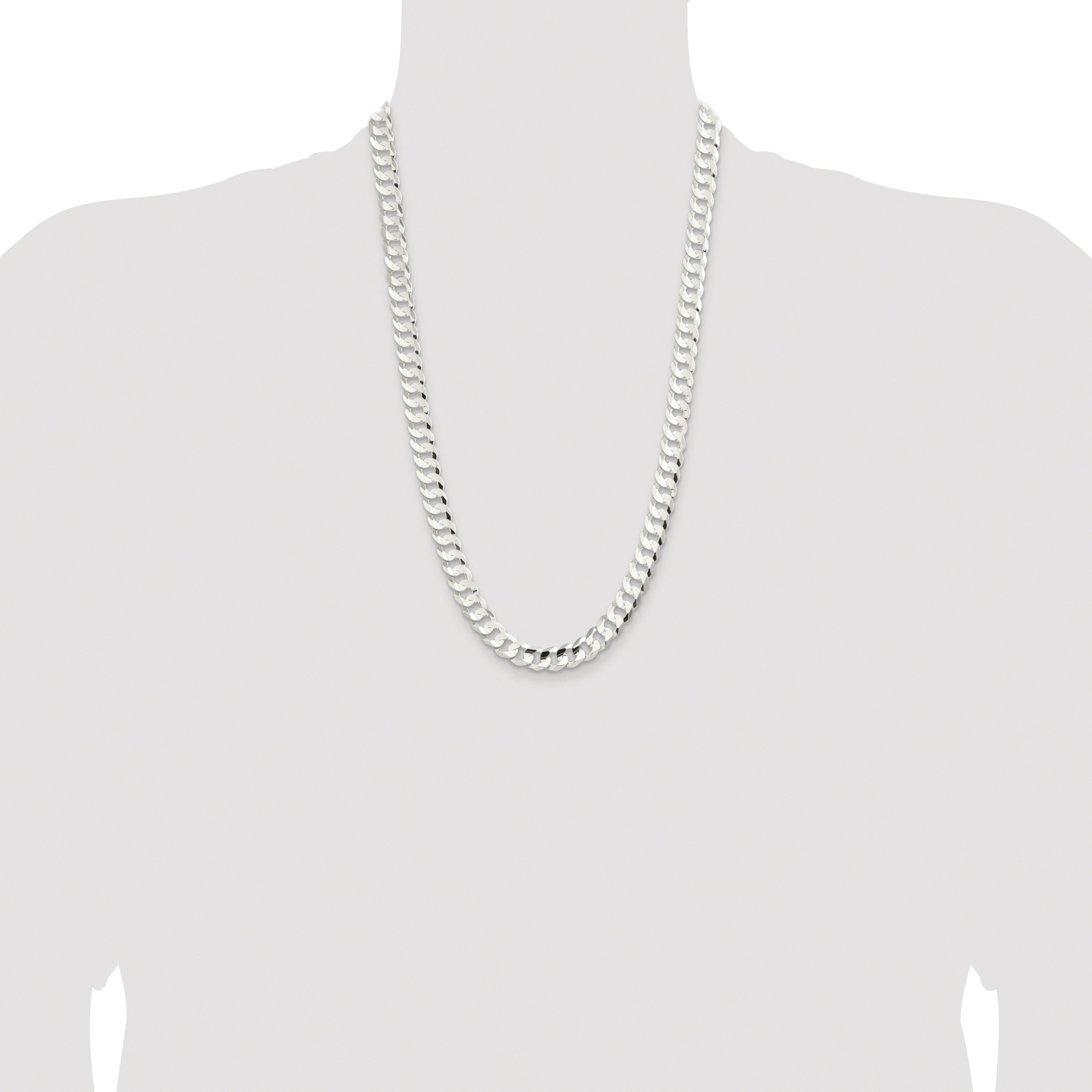 Sterling Silver Rhodium-plated 9.75mm Concave Beveled Curb Chain