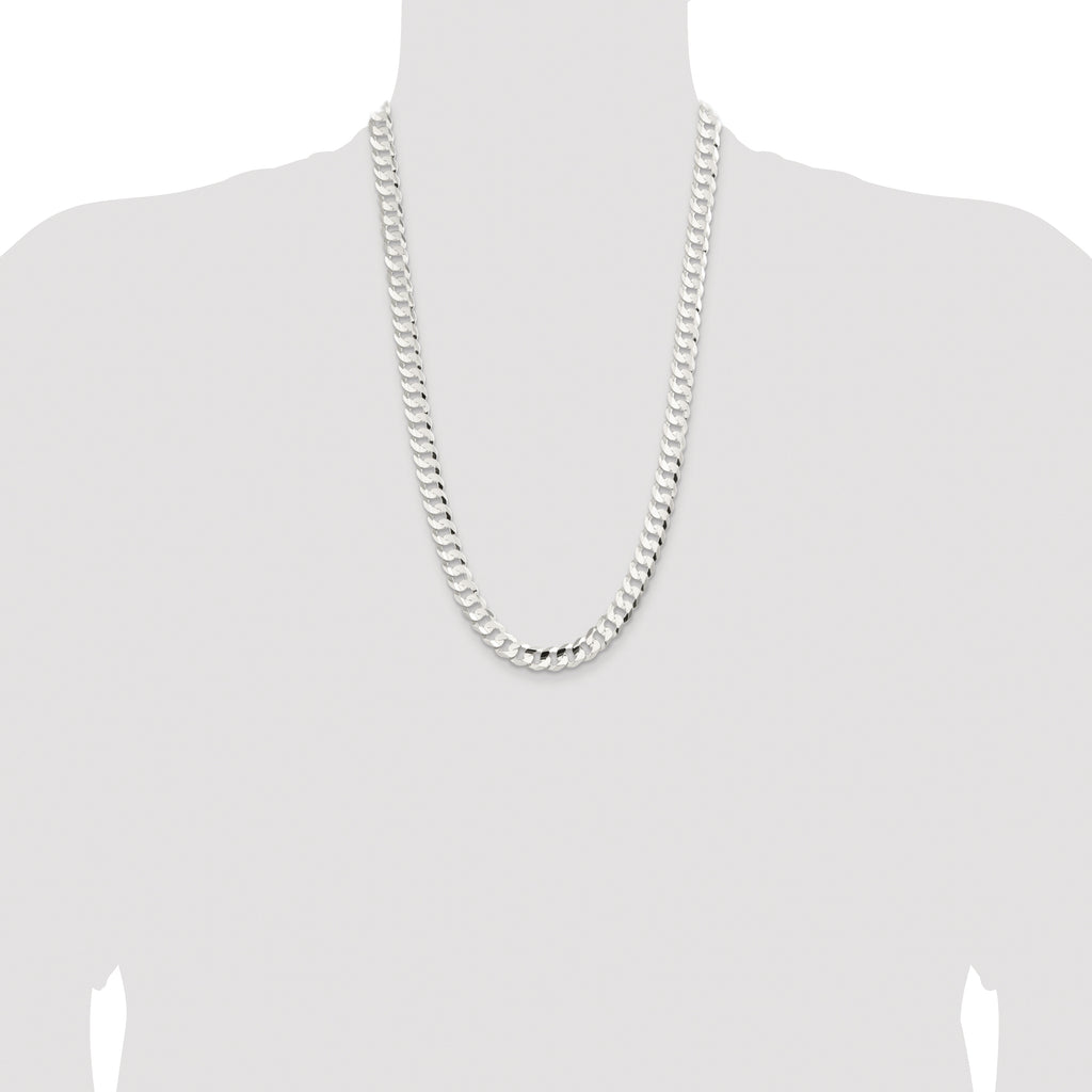 Sterling Silver Rhodium-plated 9.75mm Concave Beveled Curb Chain