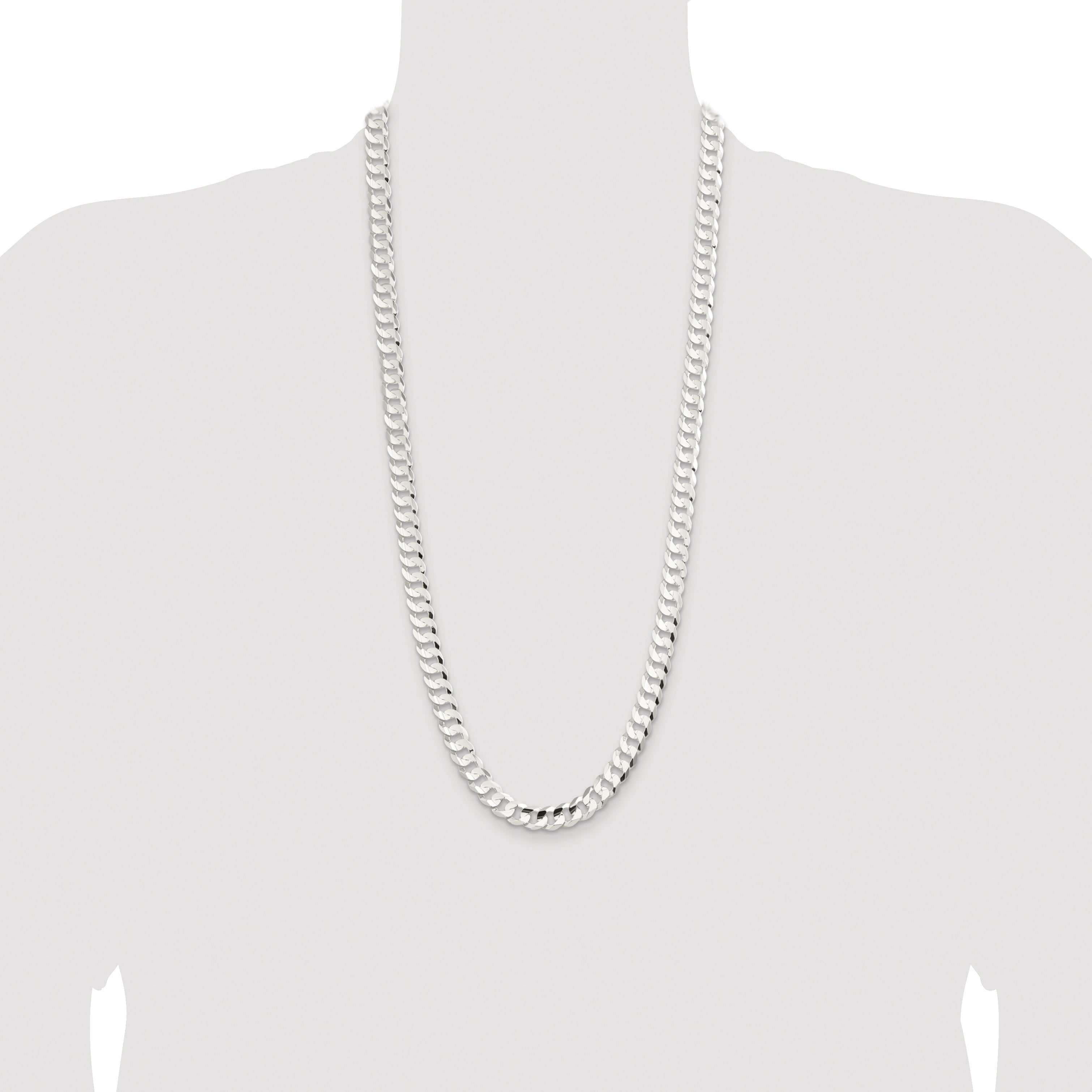 Sterling Silver Rhodium-plated 9.75mm Concave Beveled Curb Chain