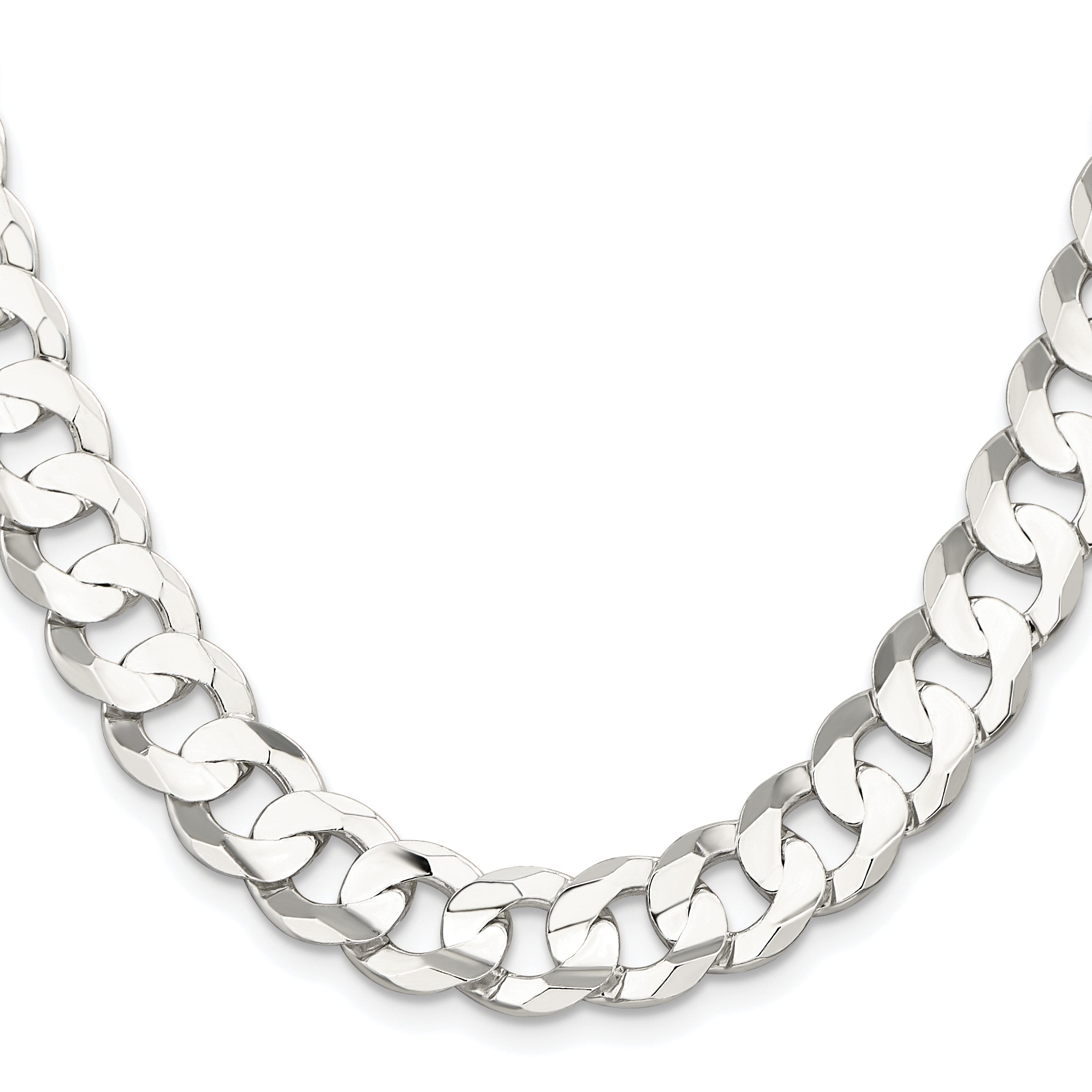 Sterling Silver Rhodium-plated 11.9mm Concave Beveled Curb Chain