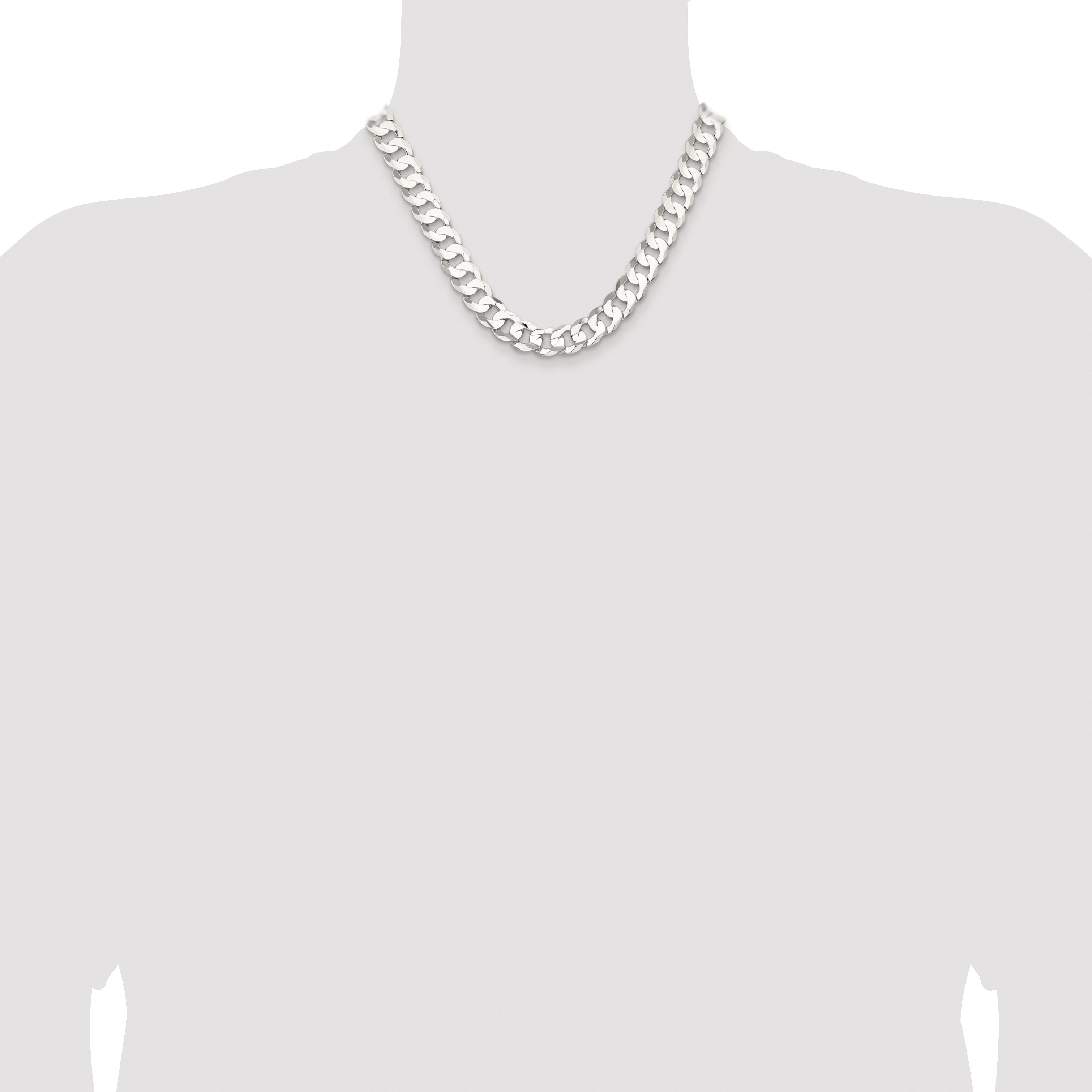Sterling Silver Rhodium-plated 11.9mm Concave Beveled Curb Chain