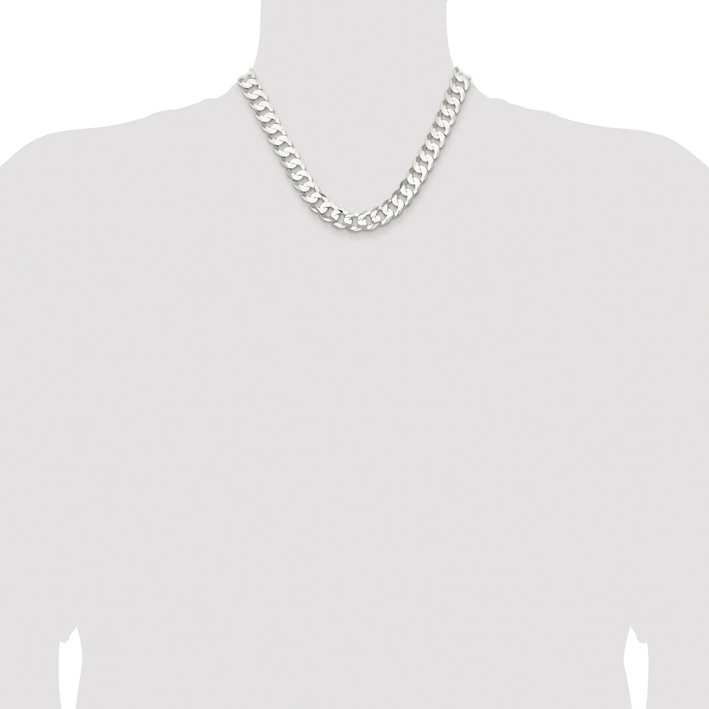 Sterling Silver Rhodium-plated 11.9mm Concave Beveled Curb Chain