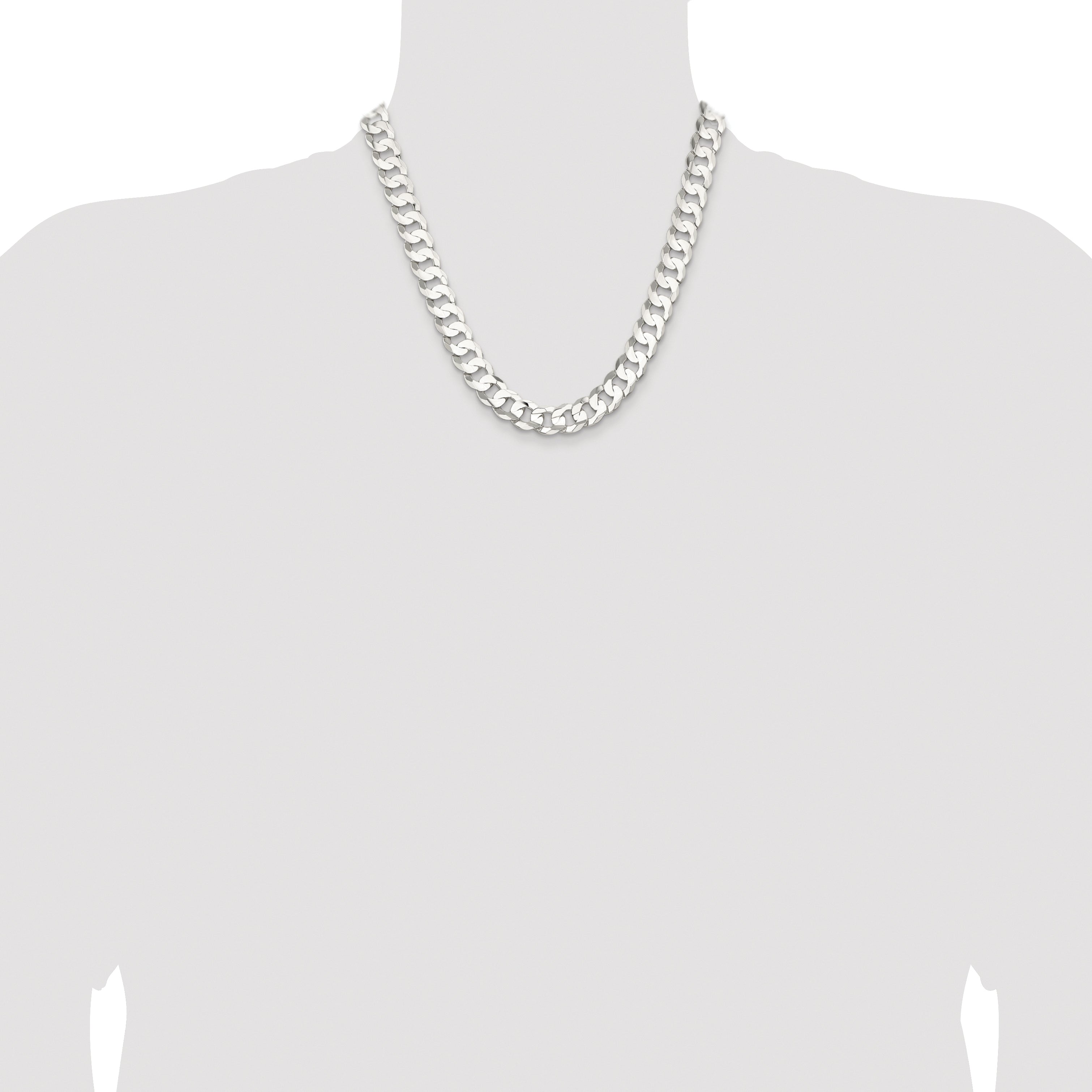 Sterling Silver Rhodium-plated 11.9mm Concave Beveled Curb Chain