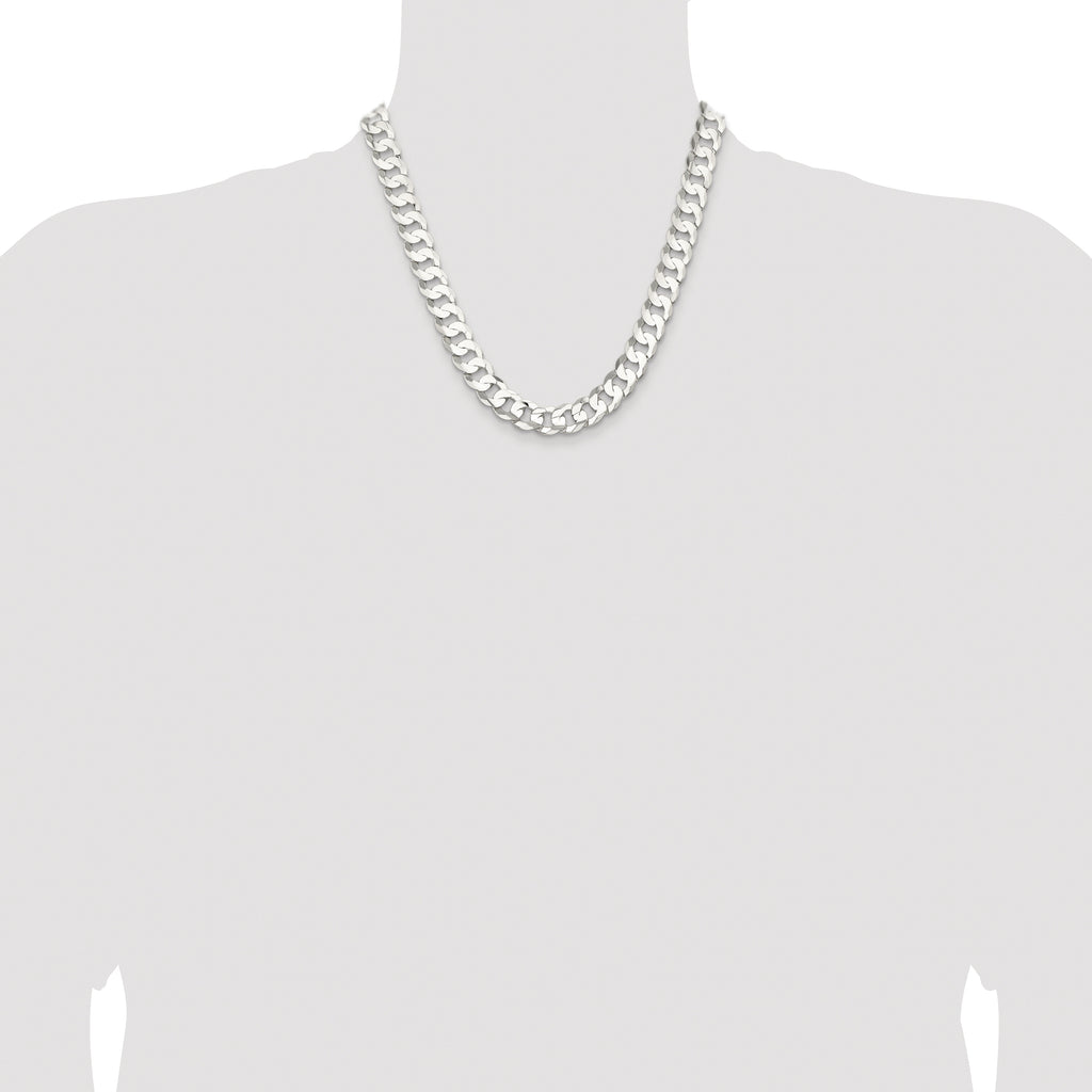 Sterling Silver Rhodium-plated 11.9mm Concave Beveled Curb Chain