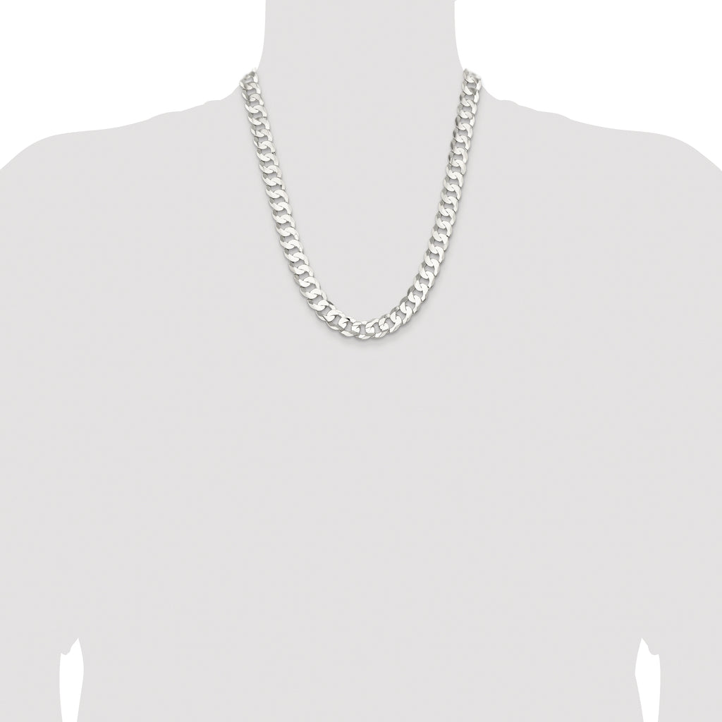 Sterling Silver Rhodium-plated 11.9mm Concave Beveled Curb Chain