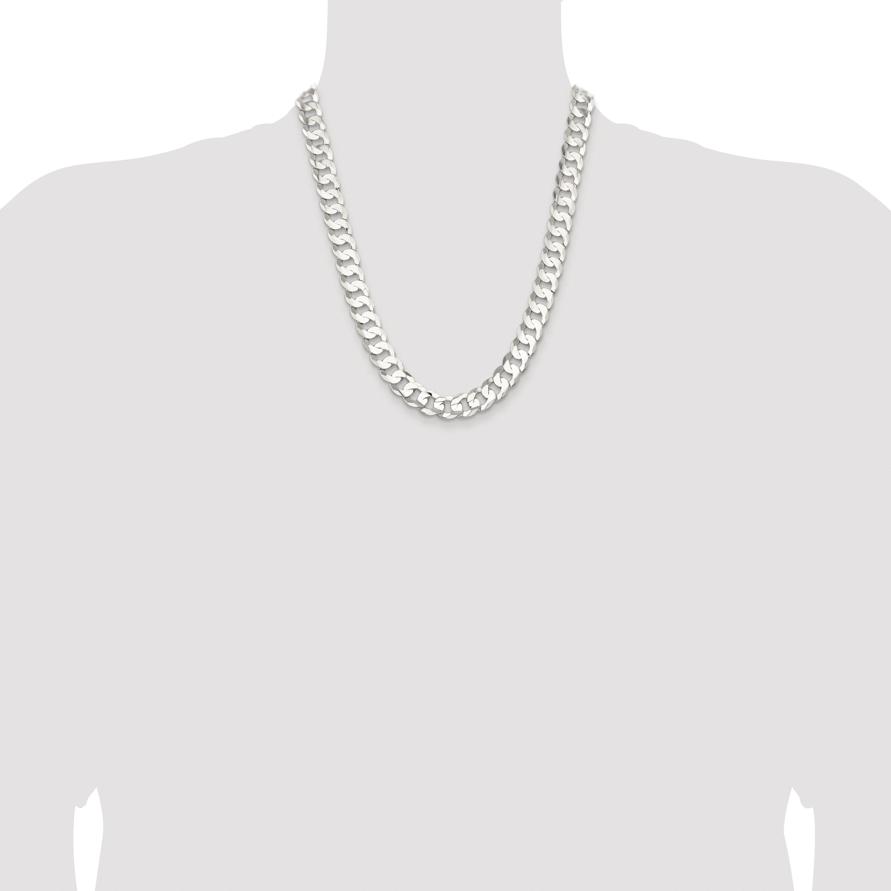 Sterling Silver Rhodium-plated 11.9mm Concave Beveled Curb Chain