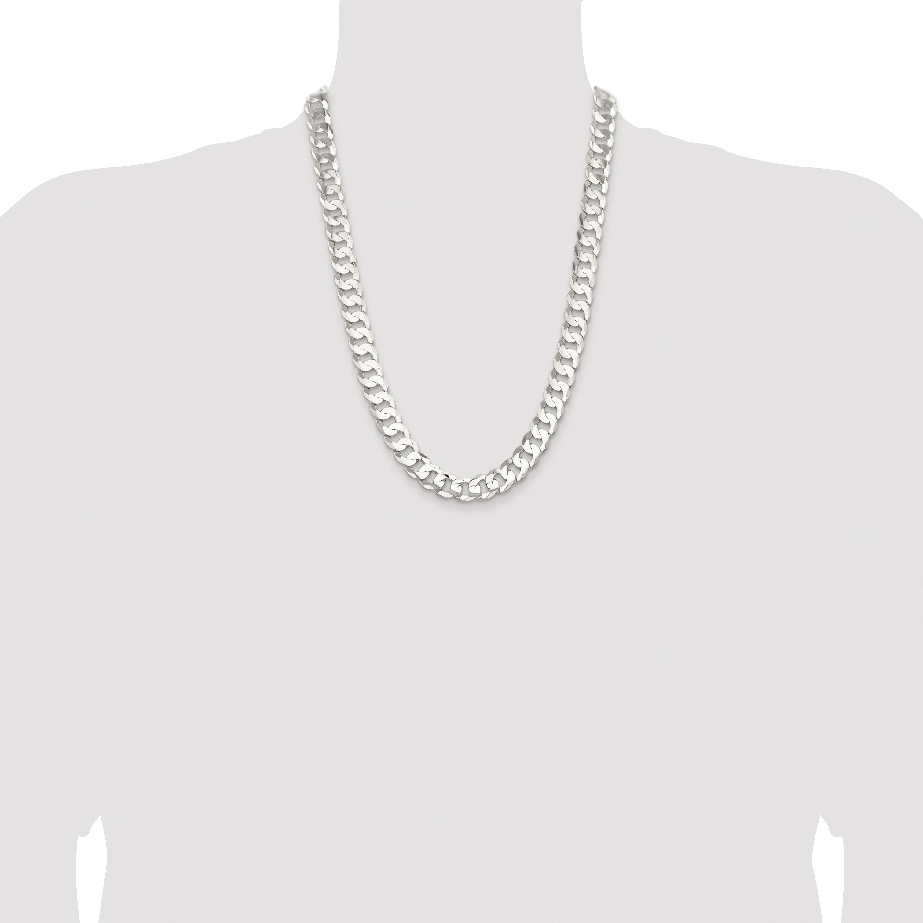 Sterling Silver Rhodium-plated 11.9mm Concave Beveled Curb Chain