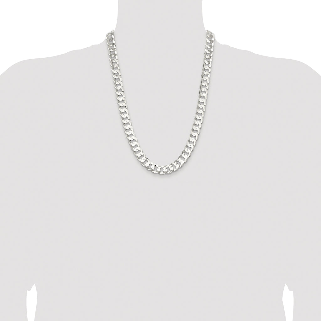 Sterling Silver Rhodium-plated 11.9mm Concave Beveled Curb Chain