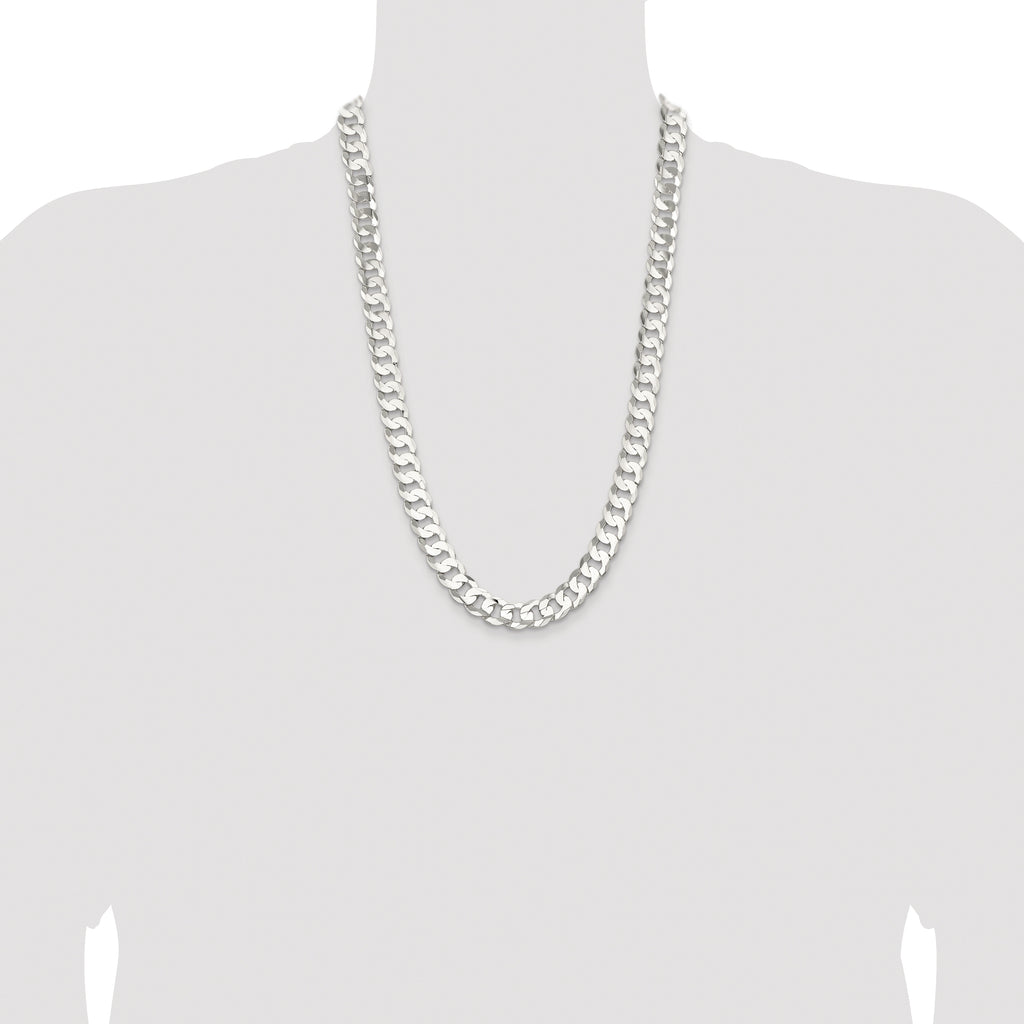 Sterling Silver Rhodium-plated 11.9mm Concave Beveled Curb Chain