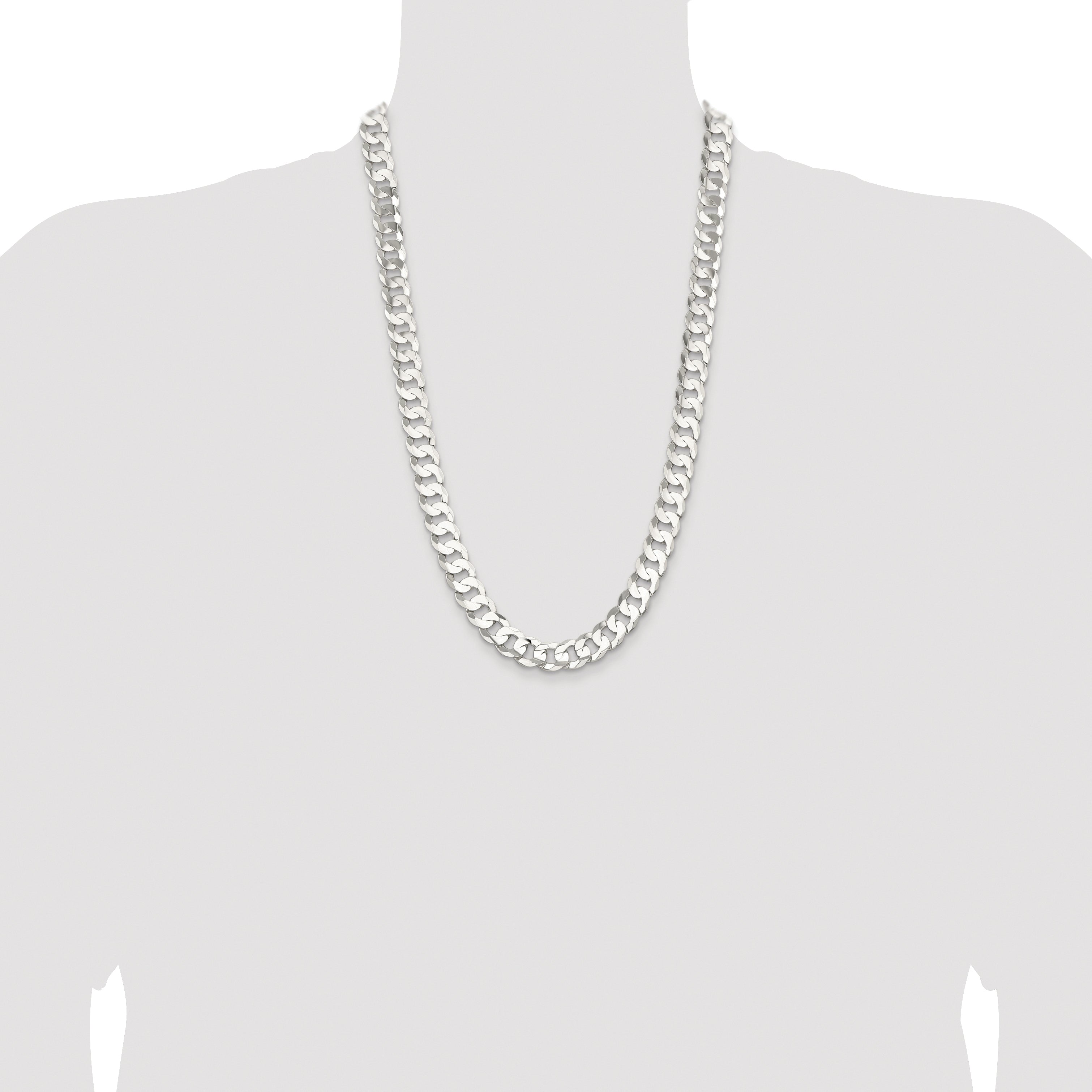 Sterling Silver Rhodium-plated 11.9mm Concave Beveled Curb Chain
