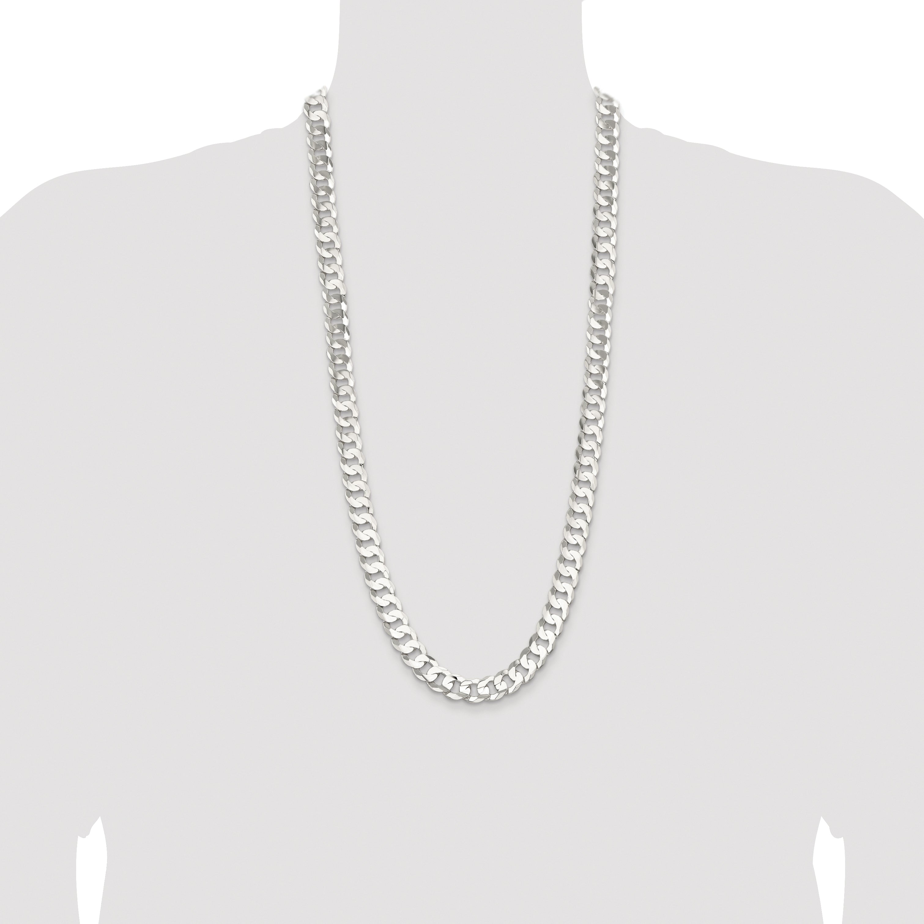 Sterling Silver Rhodium-plated 11.9mm Concave Beveled Curb Chain