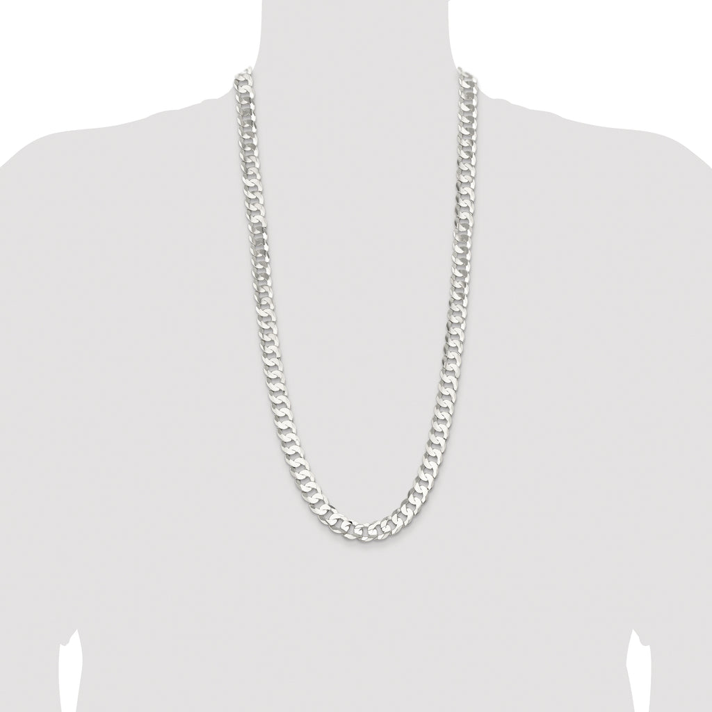 Sterling Silver Rhodium-plated 11.9mm Concave Beveled Curb Chain