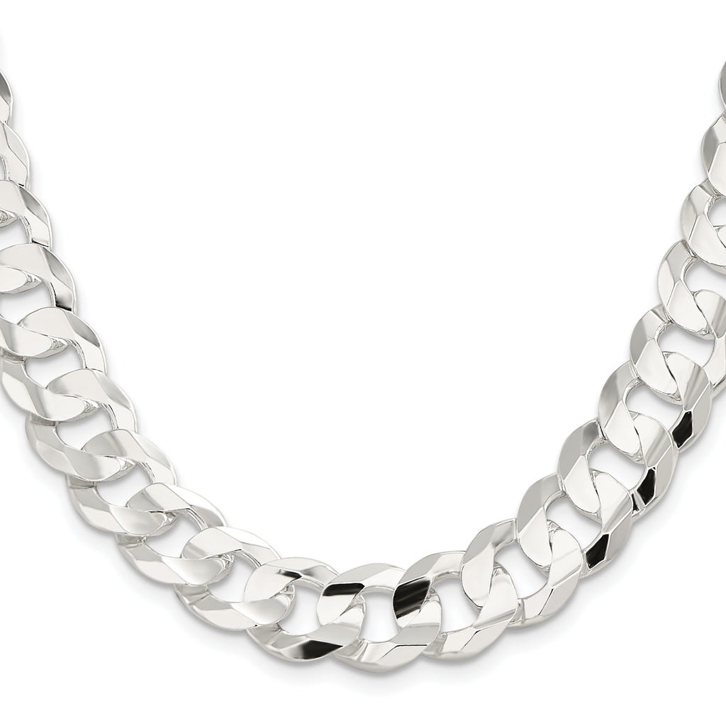 Sterling Silver 14.0mm Concave Beveled Curb Chain