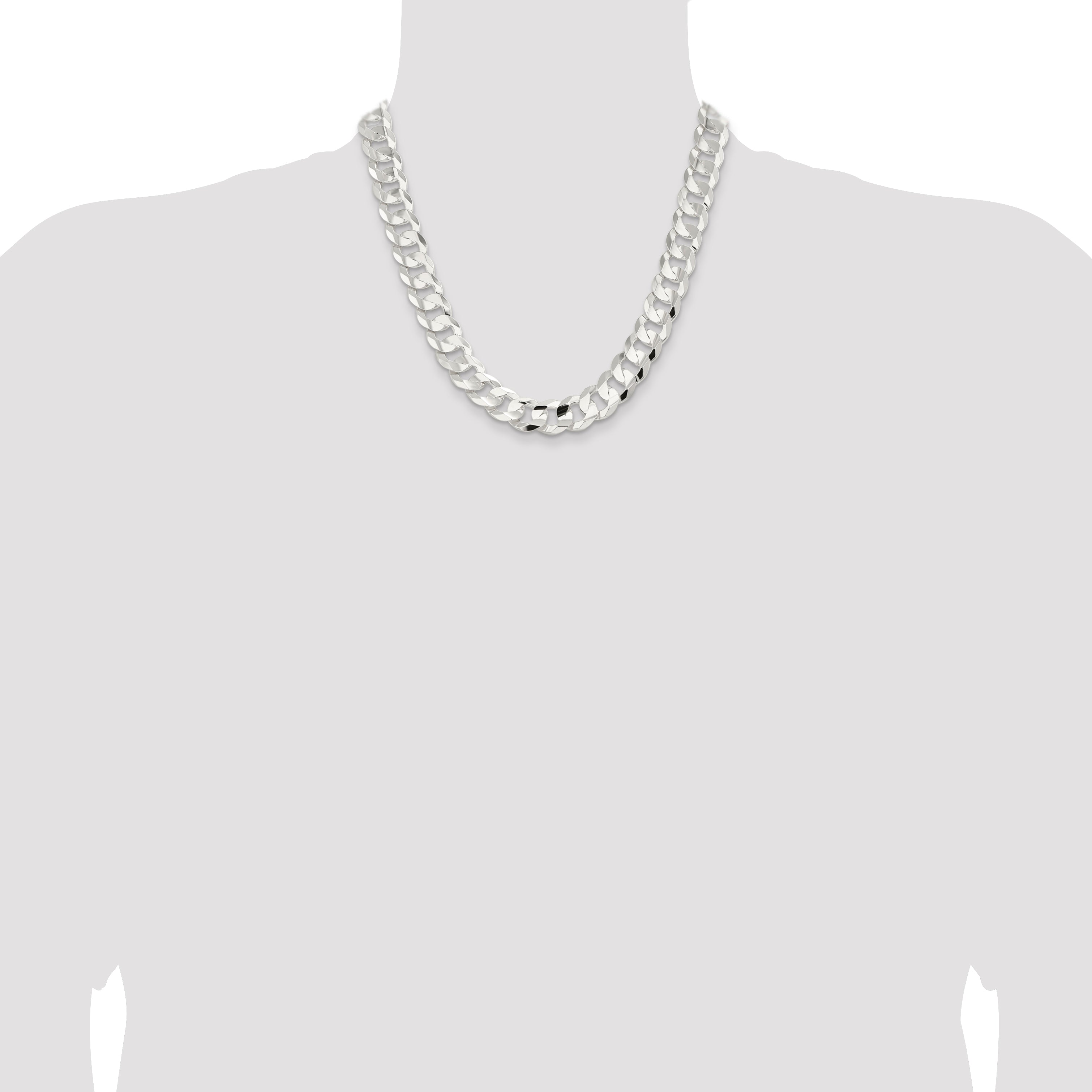 Sterling Silver 14.0mm Concave Beveled Curb Chain