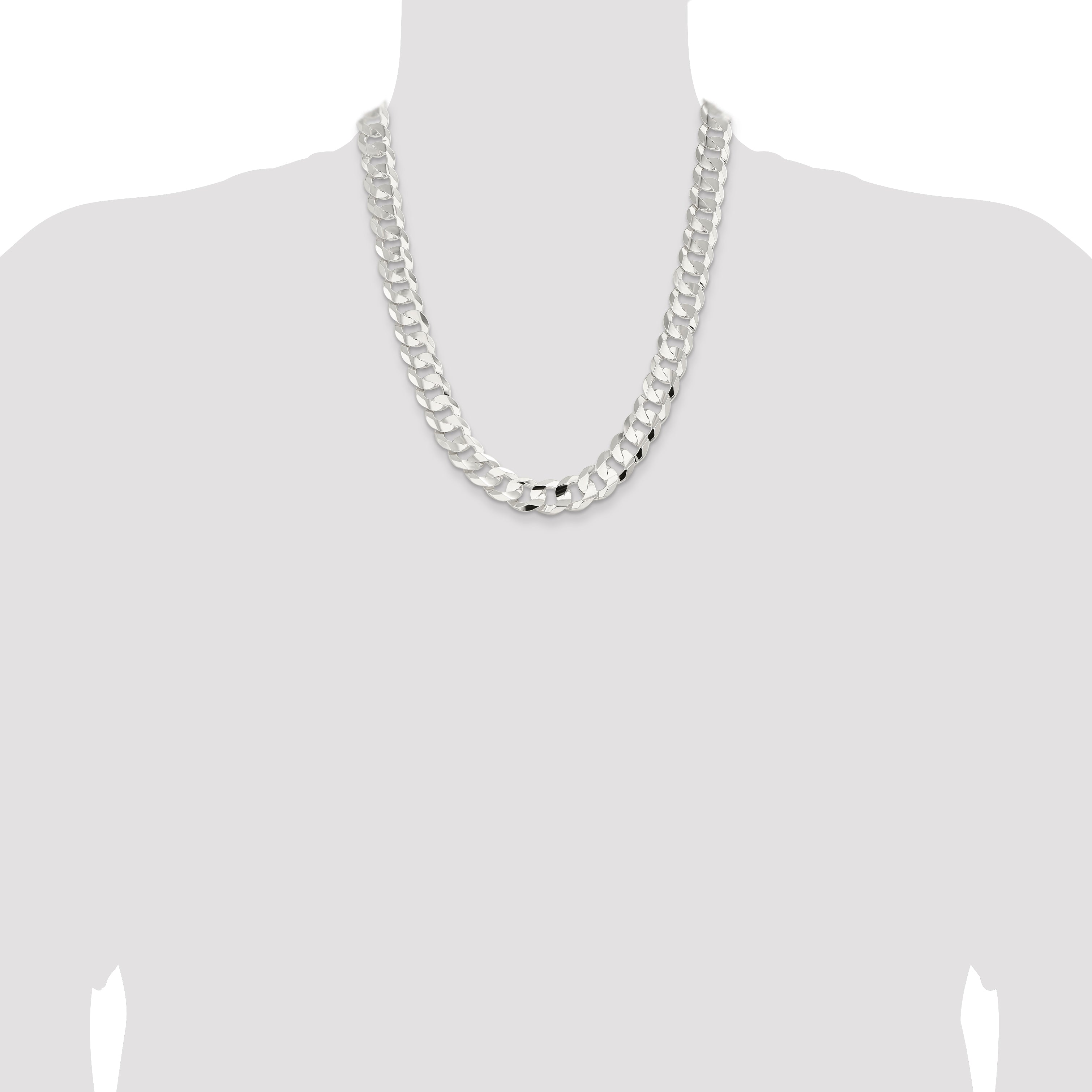 Sterling Silver 14.0mm Concave Beveled Curb Chain