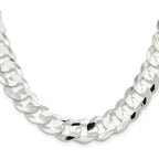Sterling Silver Rhodium-plated 14.0mm Concave Beveled Curb Chain