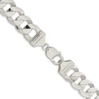 Sterling Silver Rhodium-plated 14.0mm Concave Beveled Curb Chain