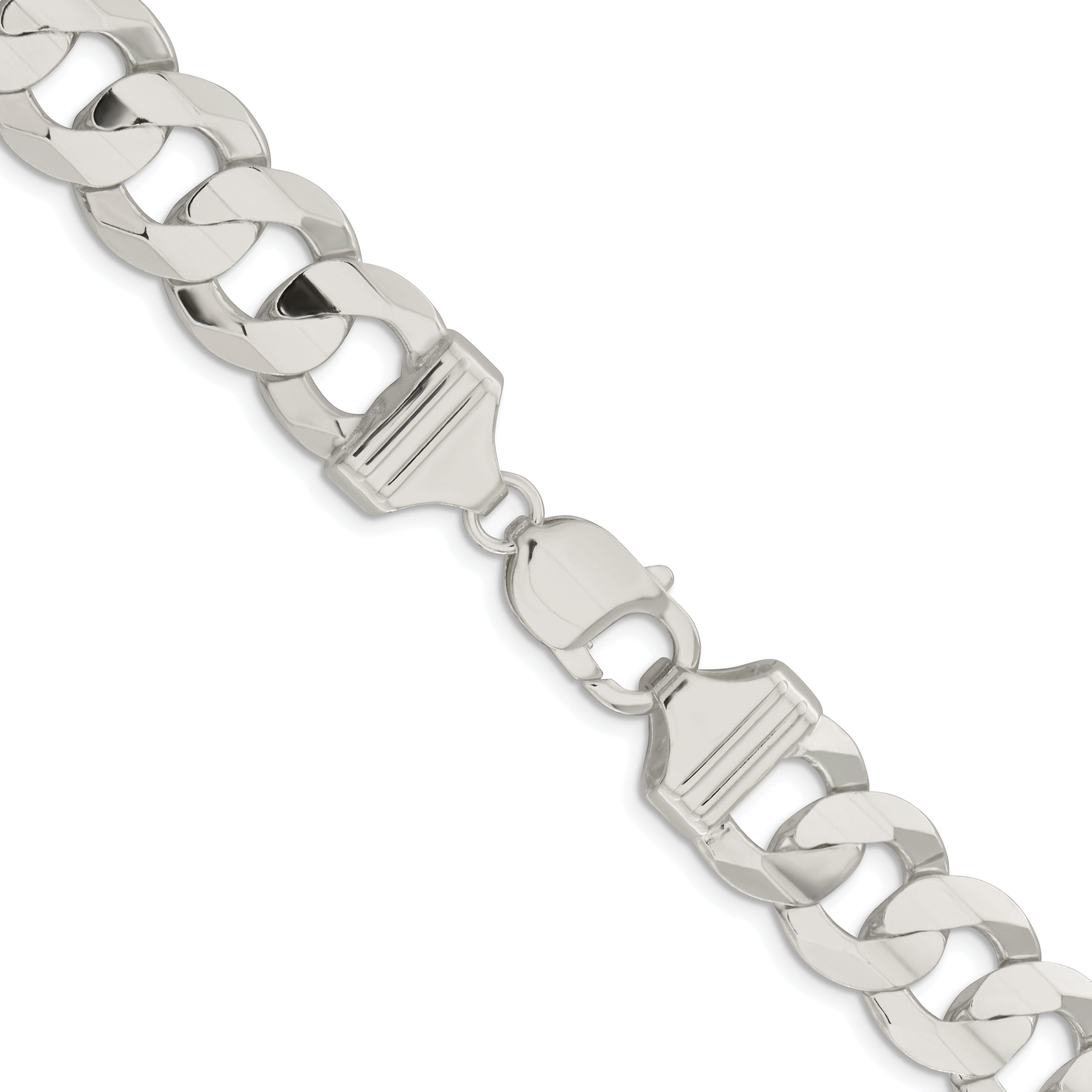 Sterling Silver Rhodium-plated 14.0mm Concave Beveled Curb Chain
