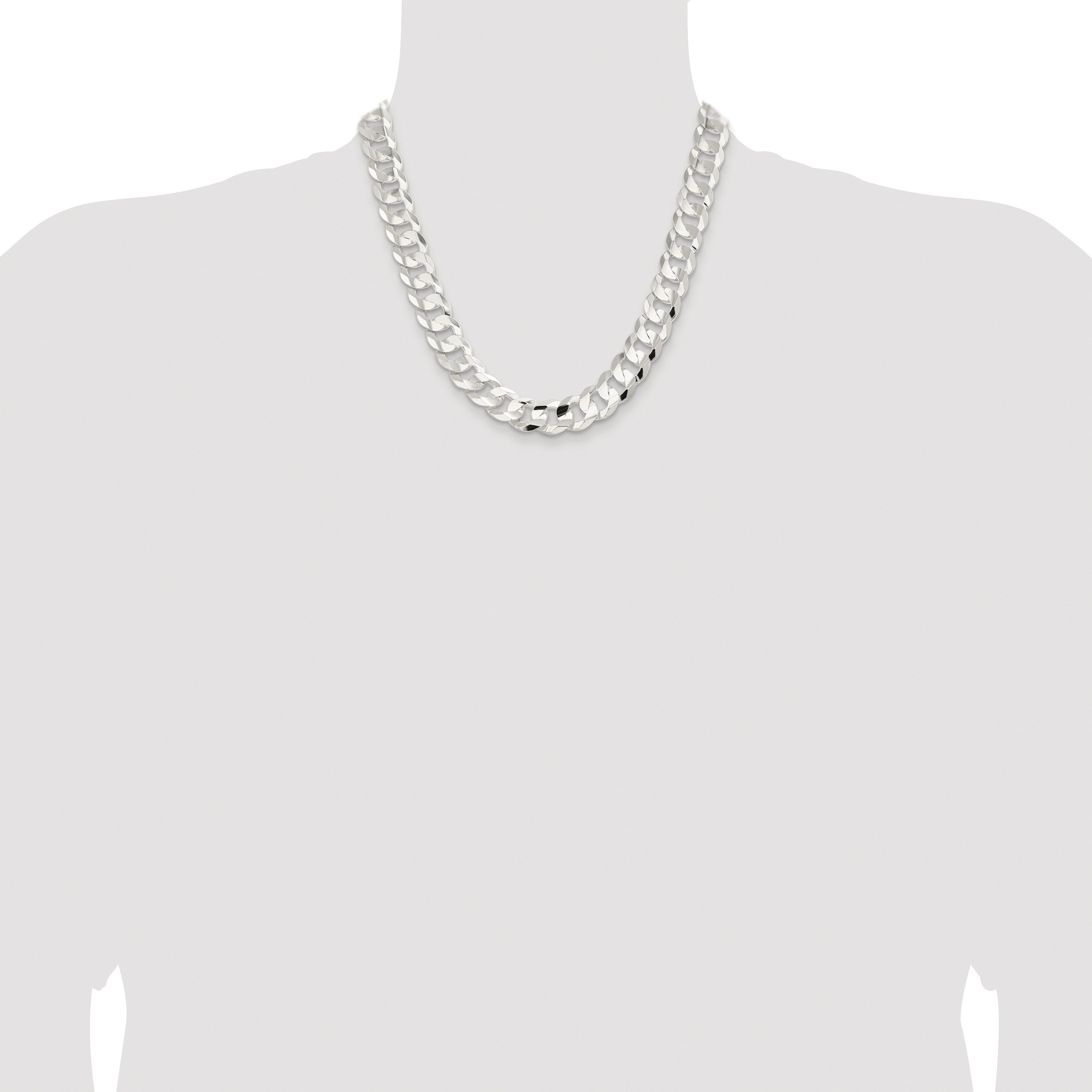 Sterling Silver Rhodium-plated 14.0mm Concave Beveled Curb Chain