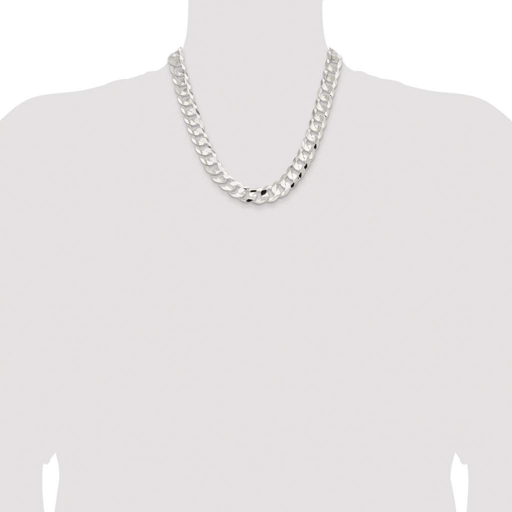Sterling Silver Rhodium-plated 14.0mm Concave Beveled Curb Chain