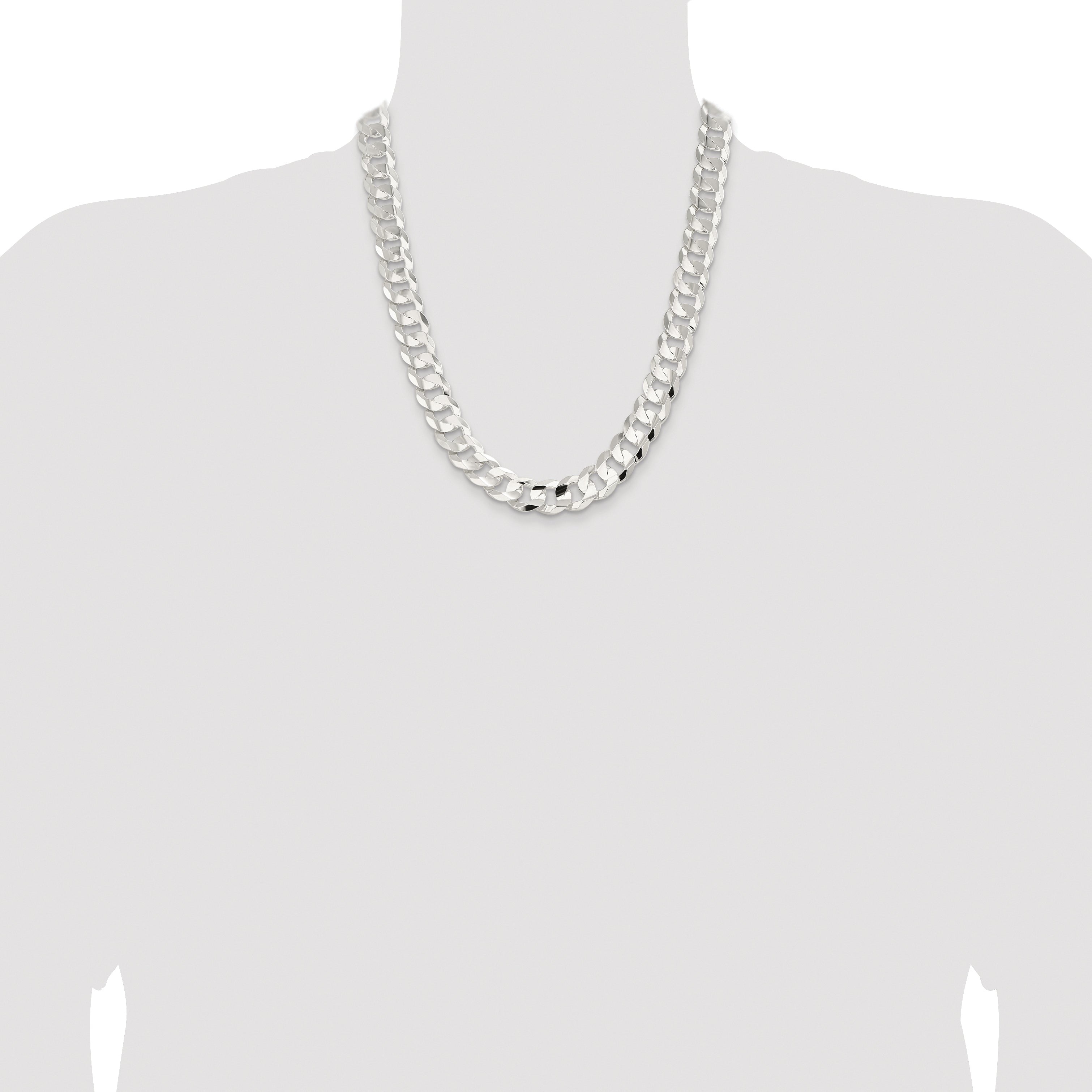 Sterling Silver Rhodium-plated 14.0mm Concave Beveled Curb Chain