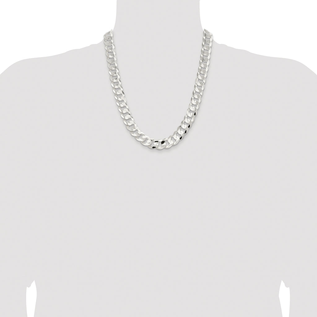 Sterling Silver Rhodium-plated 14.0mm Concave Beveled Curb Chain