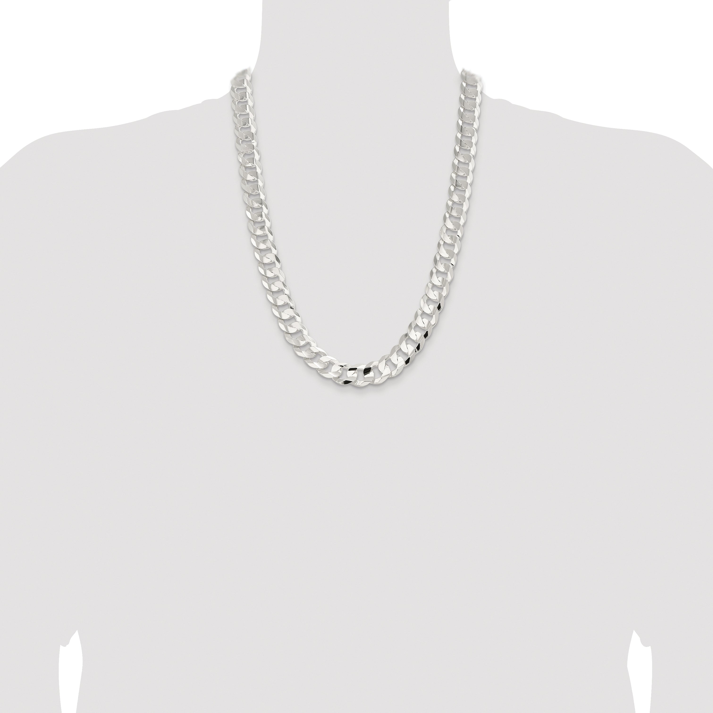 Sterling Silver Rhodium-plated 14.0mm Concave Beveled Curb Chain