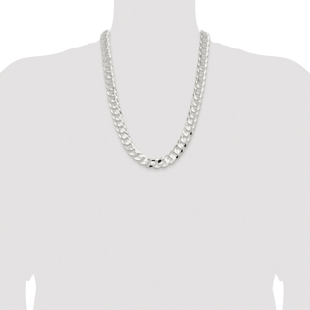 Sterling Silver Rhodium-plated 14.0mm Concave Beveled Curb Chain