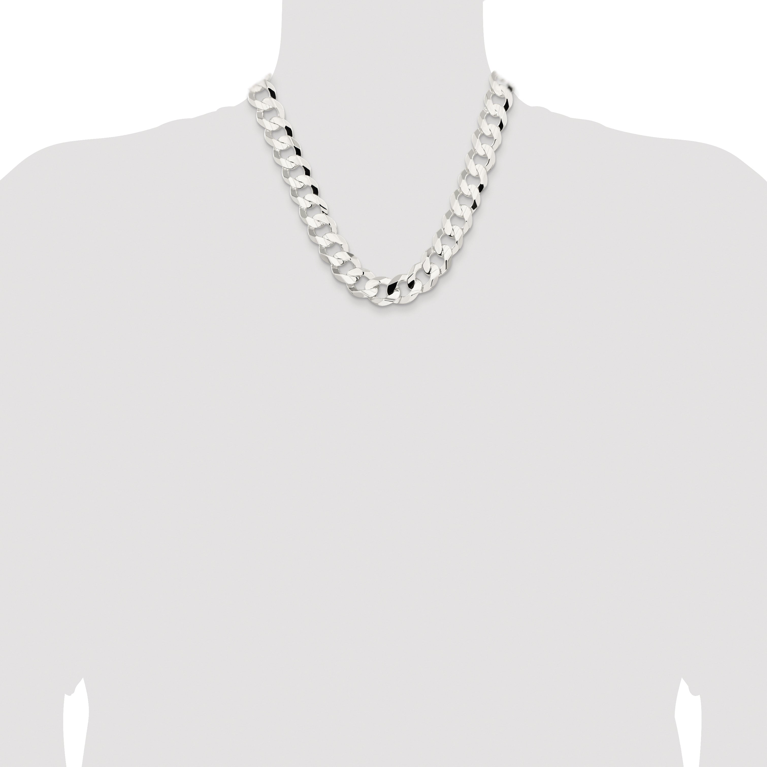 Sterling Silver Rhodium-plated 15.75mm Concave Beveled Curb Chain