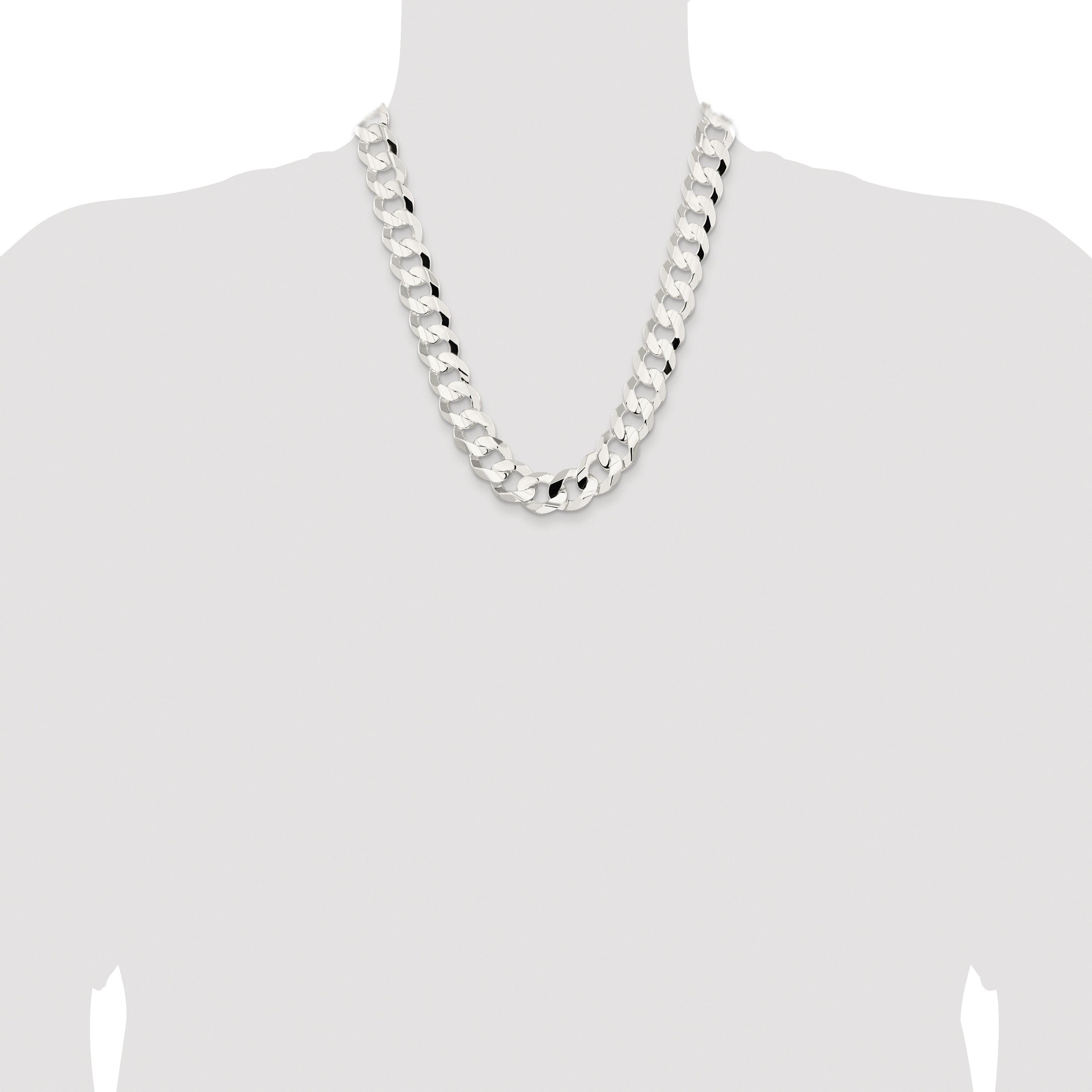 Sterling Silver Rhodium-plated 15.75mm Concave Beveled Curb Chain
