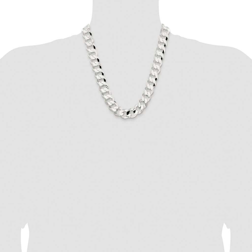 Sterling Silver Rhodium-plated 15.75mm Concave Beveled Curb Chain