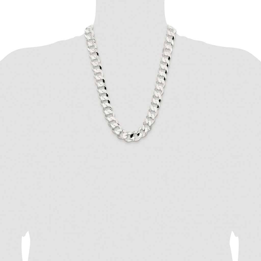 Sterling Silver Rhodium-plated 15.75mm Concave Beveled Curb Chain
