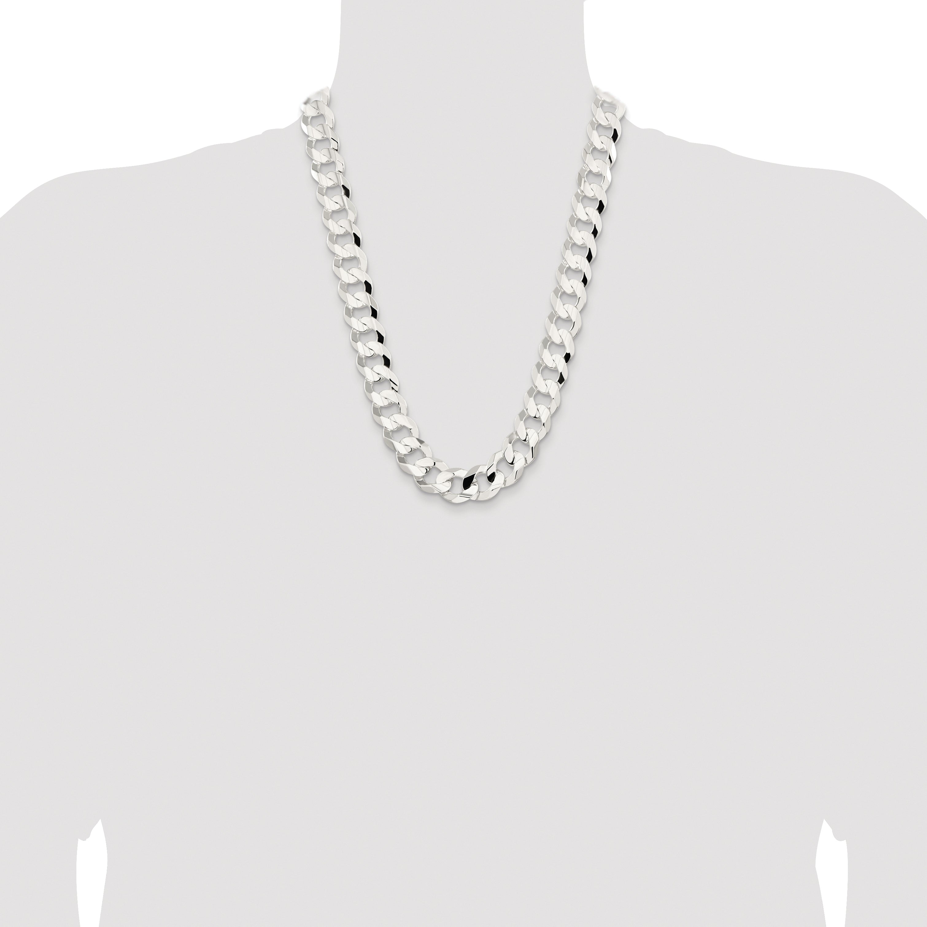 Sterling Silver Rhodium-plated 15.75mm Concave Beveled Curb Chain