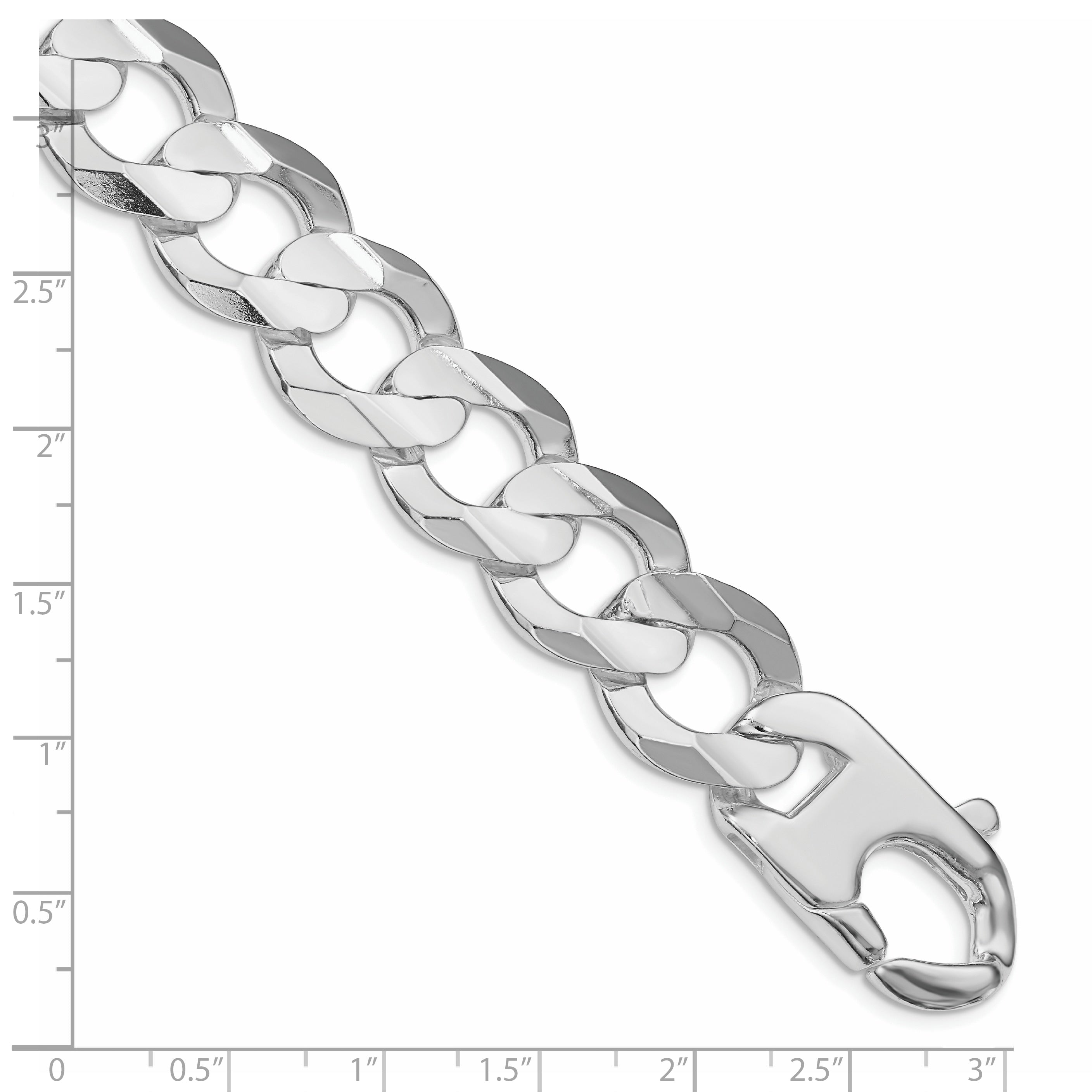 Sterling Silver Rhodium-plated 15.75mm Concave Beveled Curb Chain Secondary image