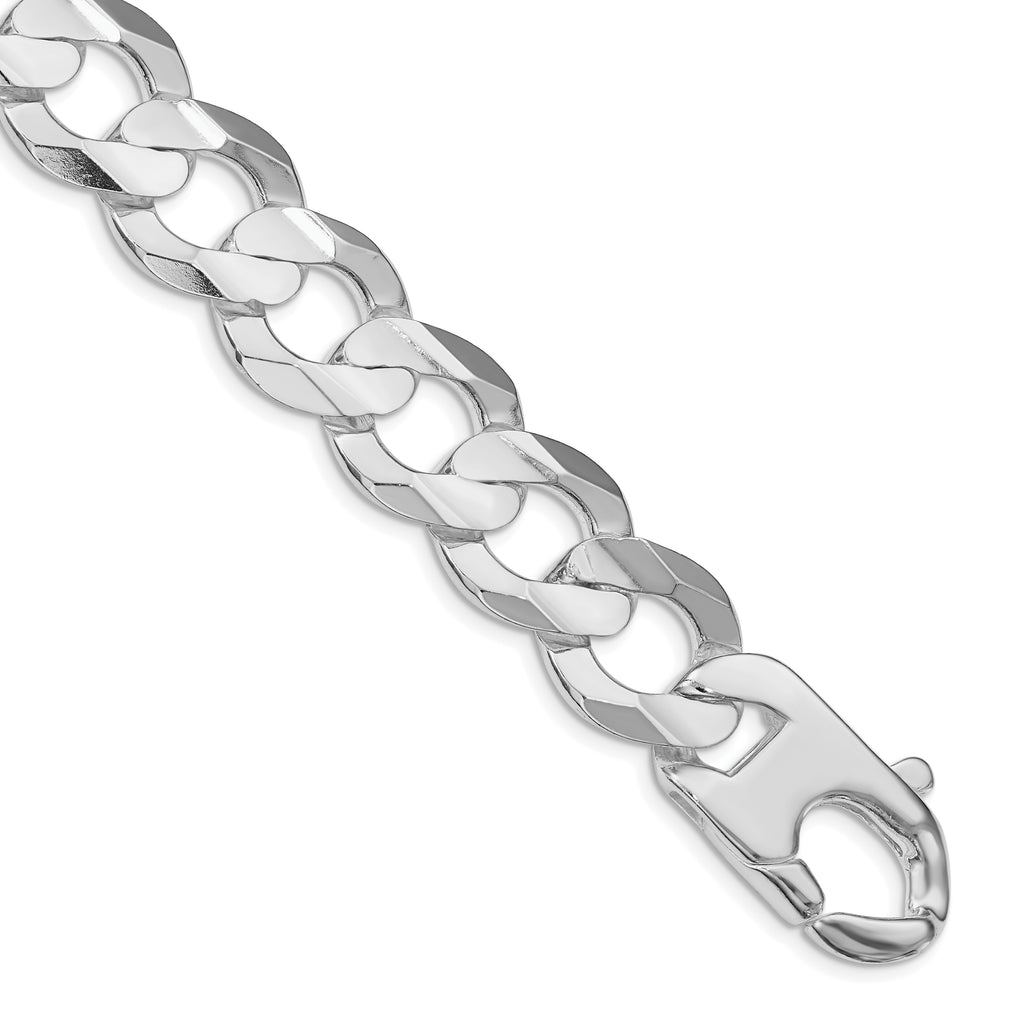 Sterling Silver Rhodium-plated 15.75mm Concave Beveled Curb Chain