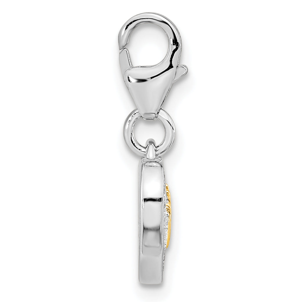 Amore La Vita Sterling Silver Rhodium-plated Gold-plated Polished CZ MOM Heart Charm with Fancy Lobster Clasp