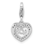 Amore La Vita Sterling Silver Rhodium-plated Gold-plated Polished CZ MOM Heart Charm with Fancy Lobster Clasp