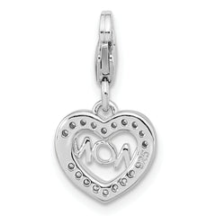 Amore La Vita Sterling Silver Rhodium-plated Gold-plated Polished CZ MOM Heart Charm with Fancy Lobster Clasp