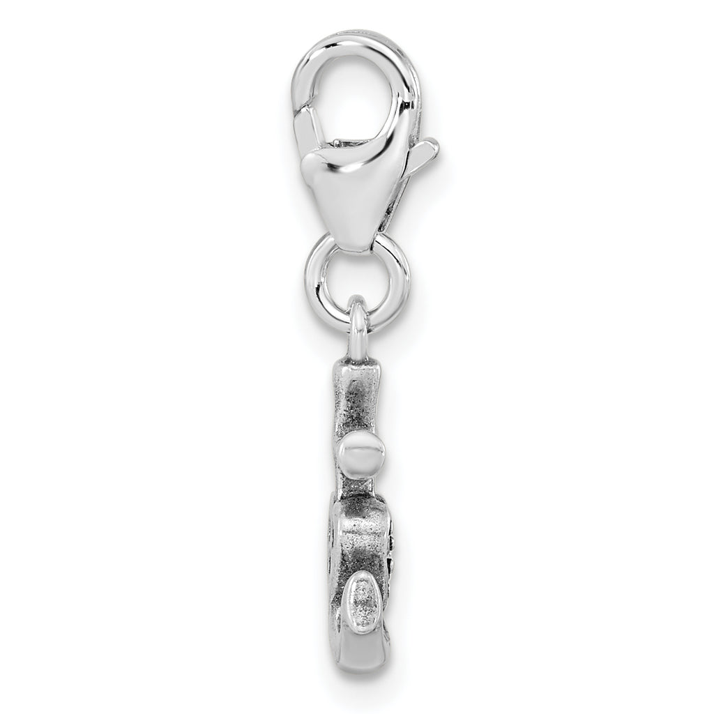 Amore La Vita Sterling Silver Rhodium-plated Polished Antiqued CZ Anchor with Heart Charm with Fancy Lobster Clasp
