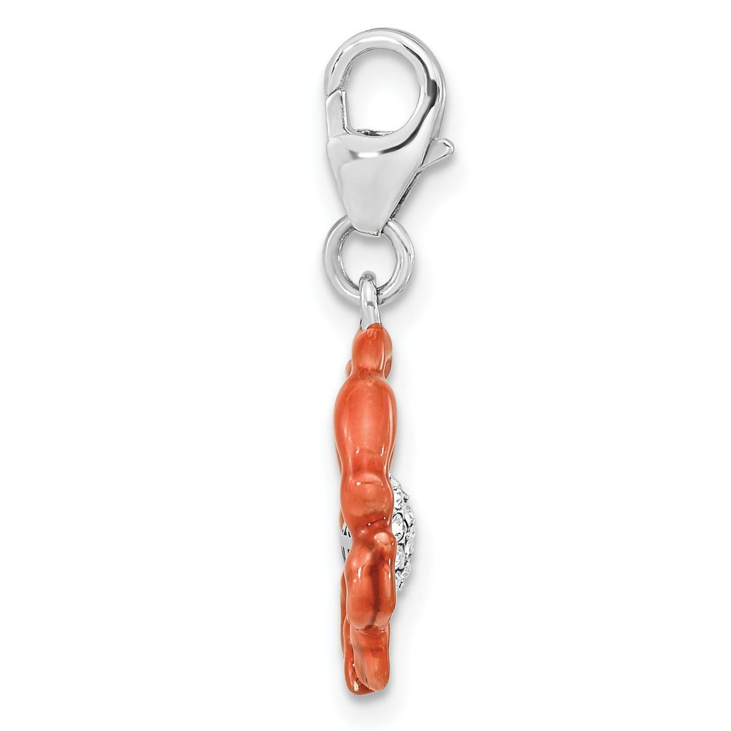 Amore La Vita Sterling Silver Rhodium-plated Antiqued Enameled Crystal Heart Crab Charm with Fancy Lobster Clasp