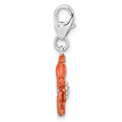 Amore La Vita Sterling Silver Rhodium-plated Antiqued Enameled Crystal Heart Crab Charm with Fancy Lobster Clasp