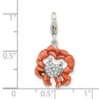 Amore La Vita Sterling Silver Rhodium-plated Antiqued Enameled Crystal Heart Crab Charm with Fancy Lobster Clasp