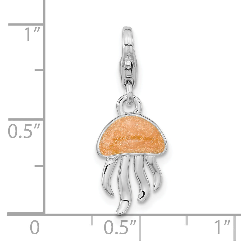 Amore La Vita Sterling Silver Rhodium-plated Polished 3-D Glitter Enameled Jellyfish Charm with Fancy Lobster Clasp