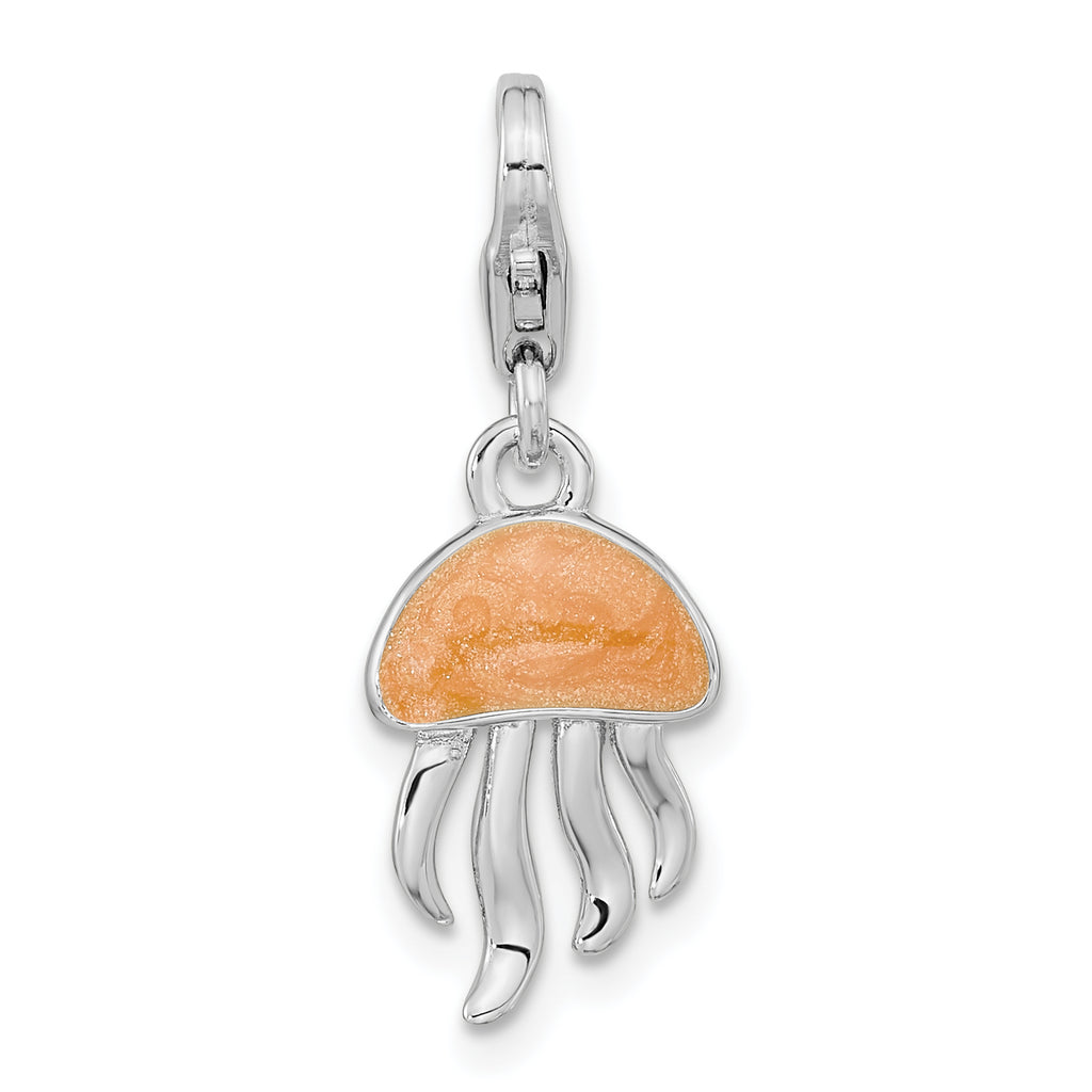 Amore La Vita Sterling Silver Rhodium-plated Polished 3-D Glitter Enameled Jellyfish Charm with Fancy Lobster Clasp