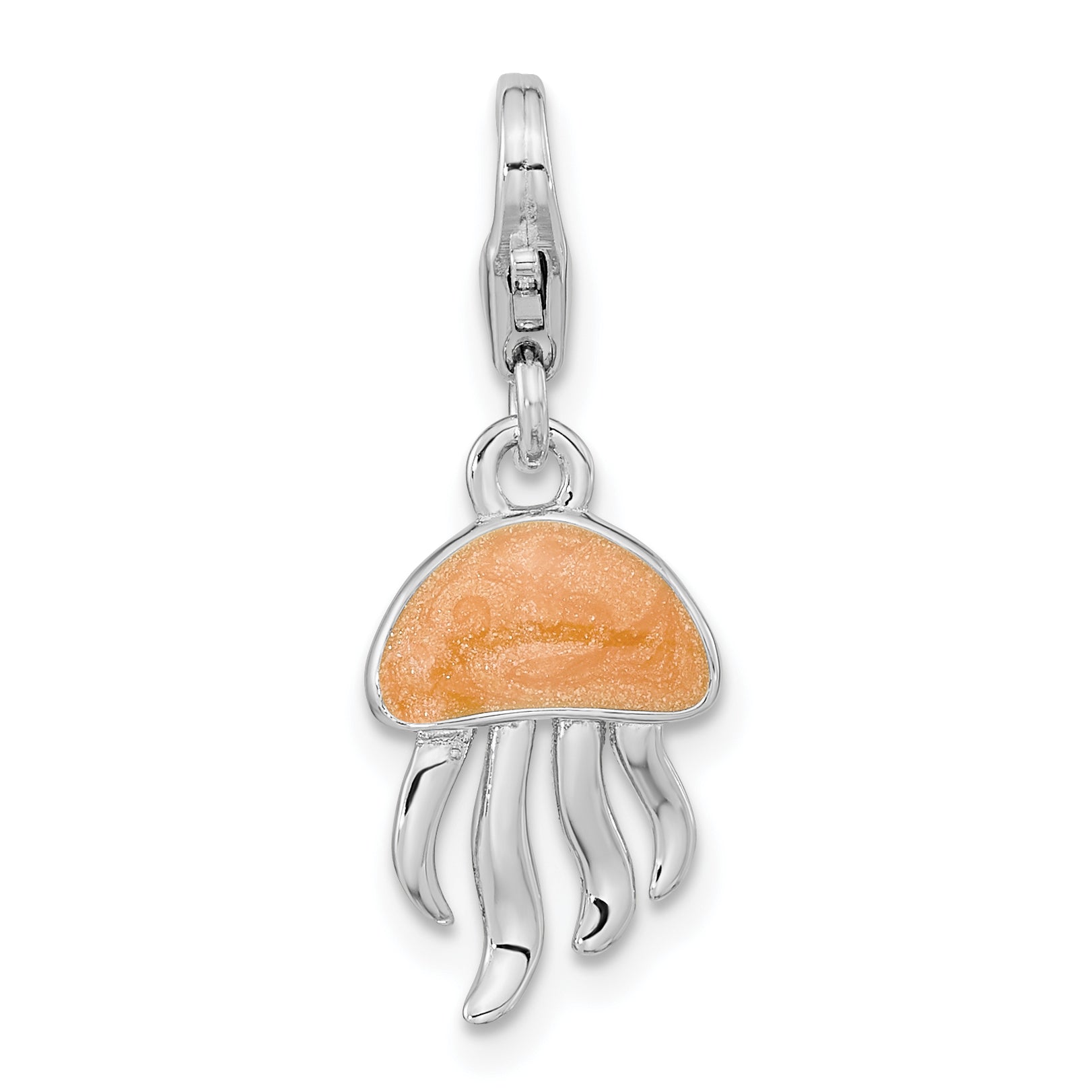 Amore La Vita Sterling Silver Rhodium-plated Polished 3-D Glitter Enameled Jellyfish Charm with Fancy Lobster Clasp