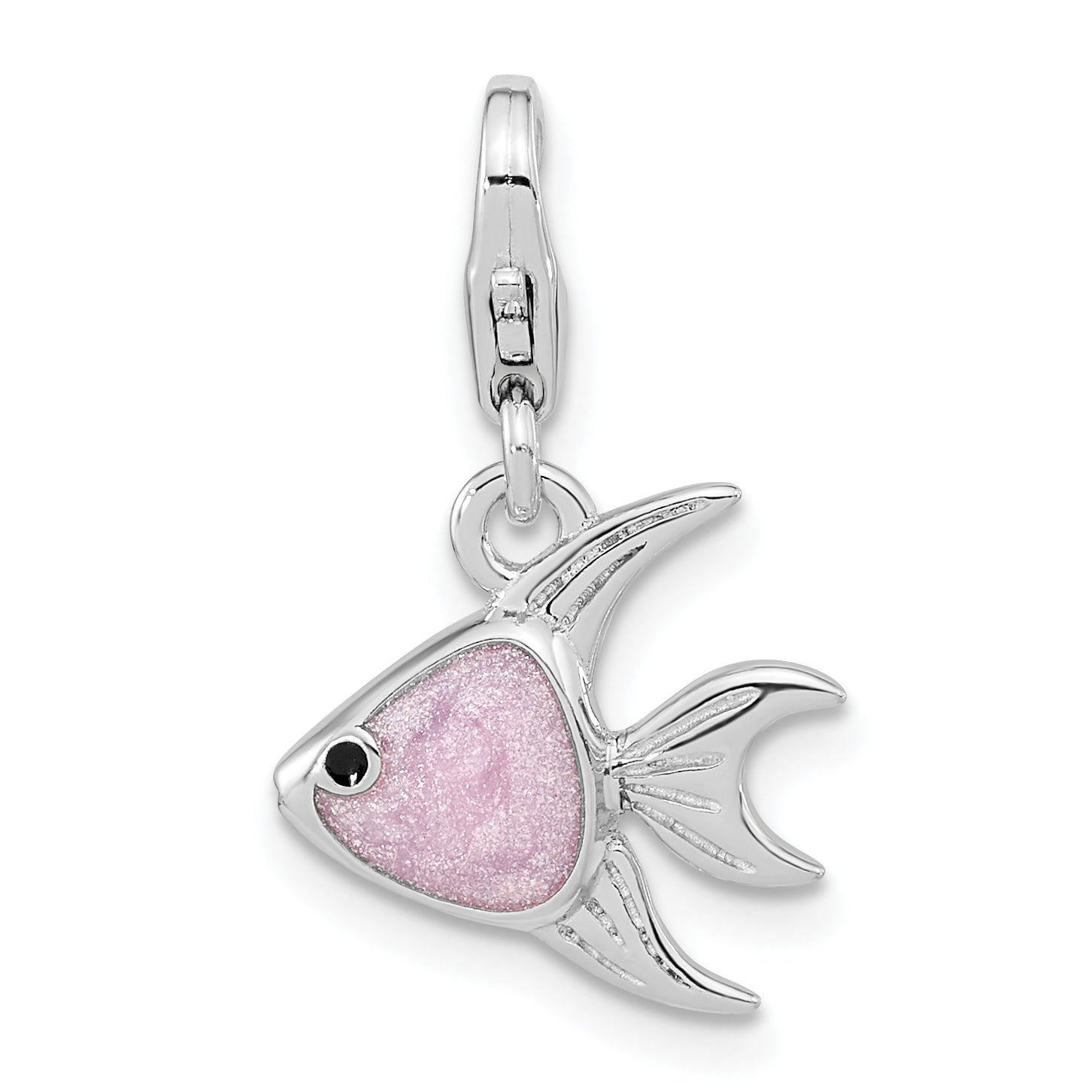 Amore La Vita Sterling Silver Rhodium-plated Polished 3-D Enameled Angel Fish Charm with Fancy Lobster Clasp Main image