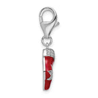Amore La Vita Sterling Silver Rhodium-plated Polished CZ Enameled Christmas Stocking Charm with Fancy Lobster Clasp