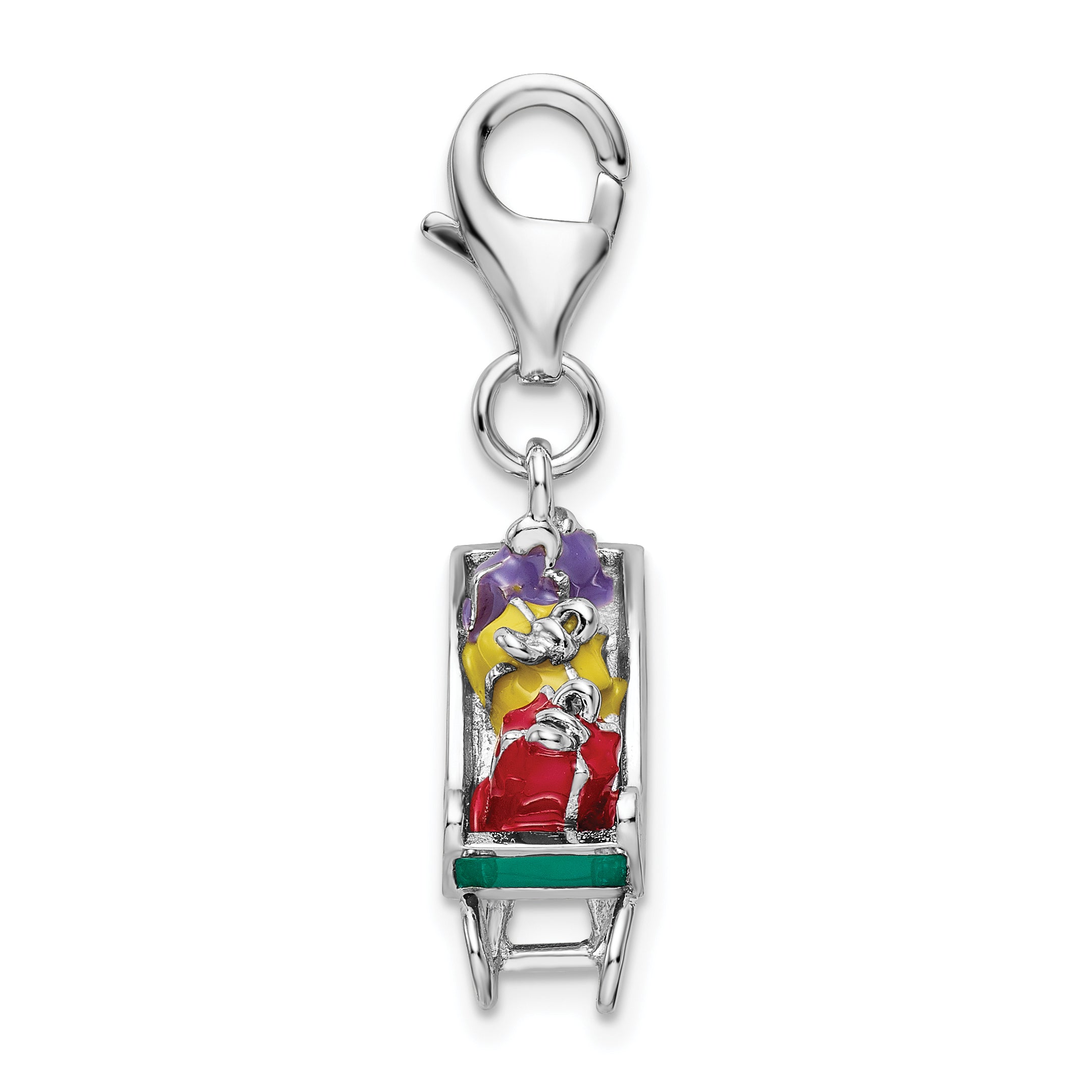 Amore La Vita Sterling Silver Rhodium-plated Polished 3-D Enameled Sled with Presents Charm Secondary image