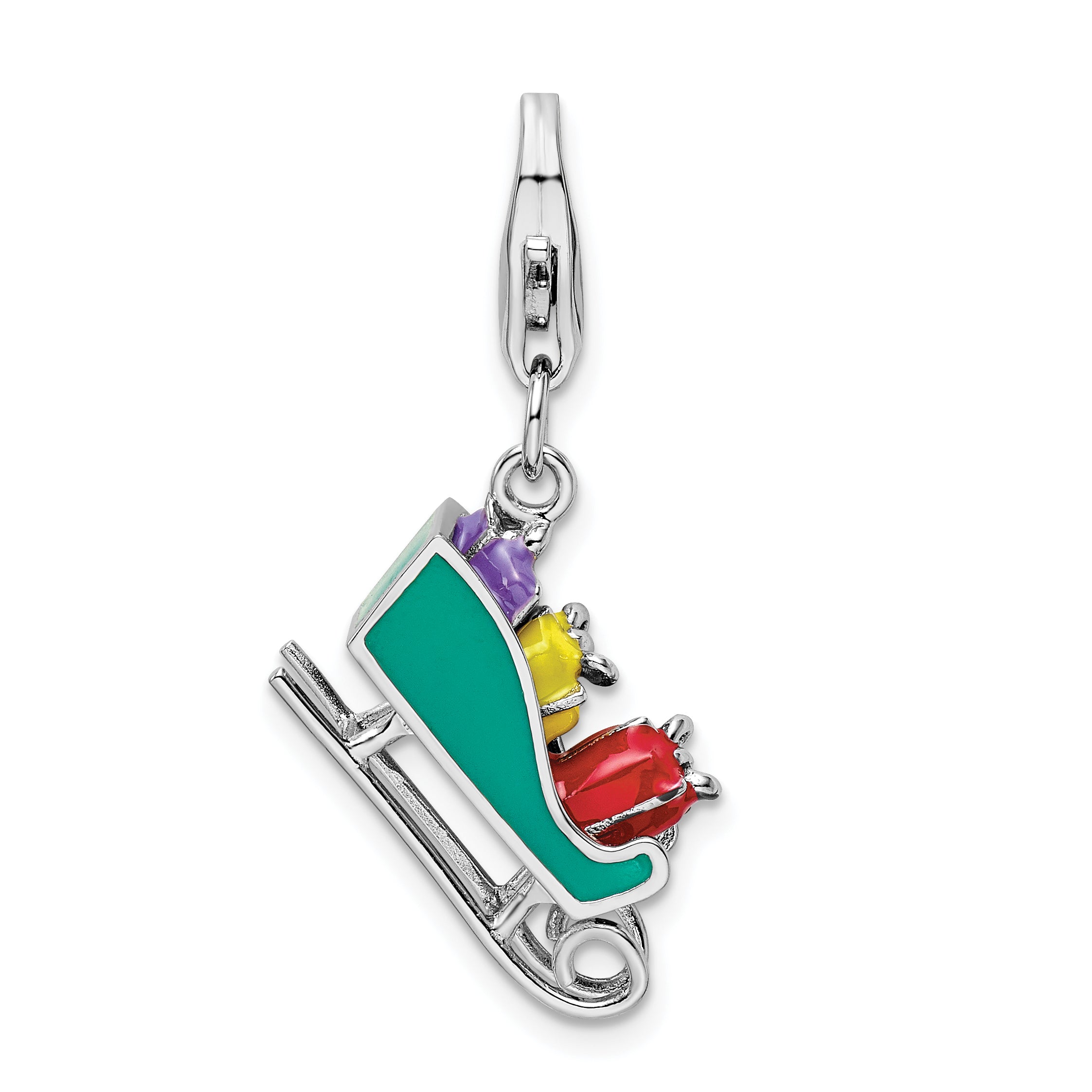 Amore La Vita Sterling Silver Rhodium-plated Polished 3-D Enameled Sled with Presents Charm Main image
