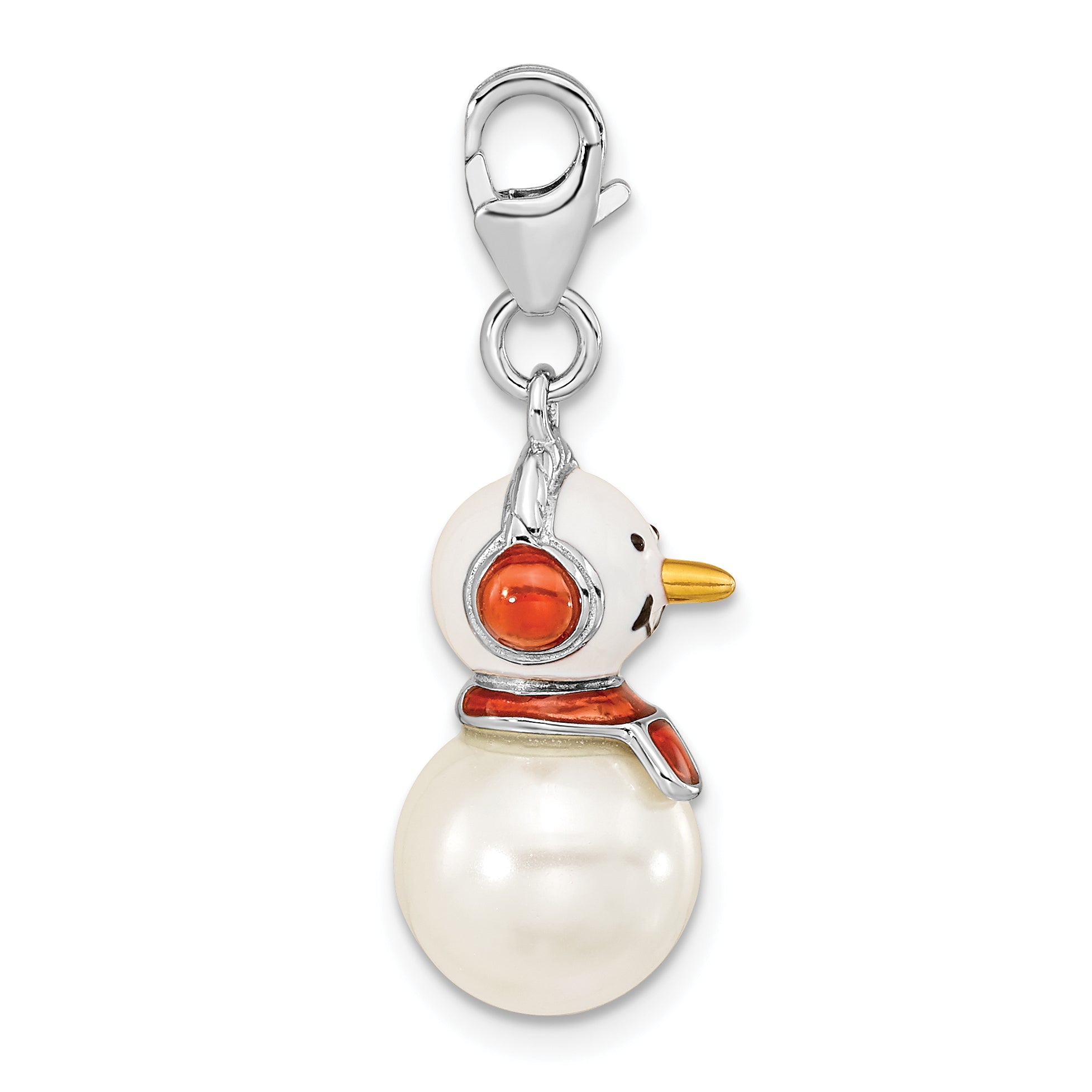 Amore La Vita Sterling Silver Rhodium-plated Polished 3-D Mother of Pearl and Enameled Snowman Charm with Fancy Lobster Clasp Secondary image